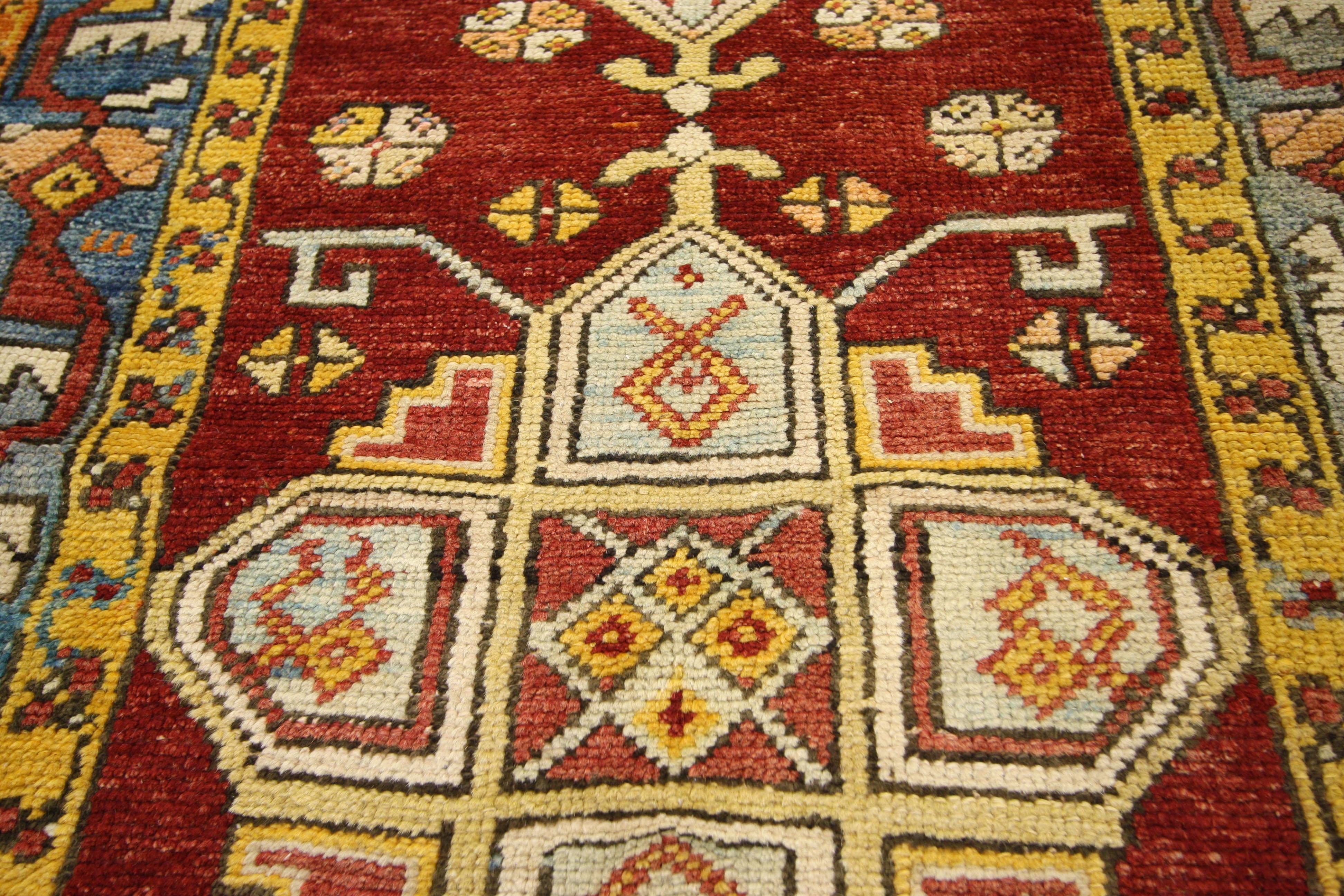 73673, vintage Turkish Oushak runner with traditional style. Spirited and vibrant, this hand knotted wool vintage Turkish runner is a stunning example of Oushak weaving. Brightly hued and dynamic, this vintage Oushak hallway runner features stepped