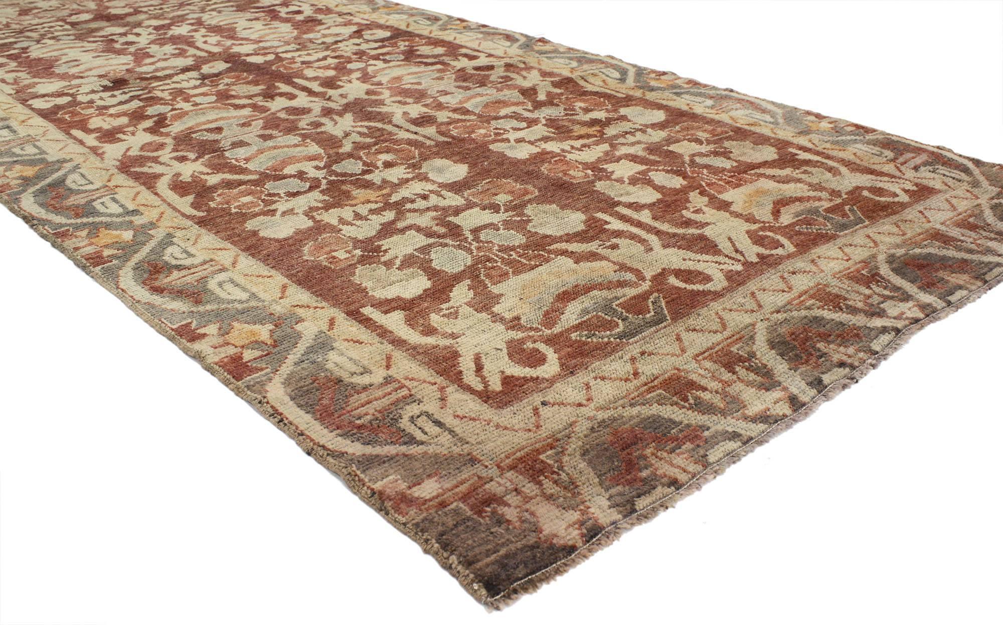 Hand-Knotted Vintage Turkish Oushak Gallery Rug with Traditional Style, Wide Hallway Runner For Sale