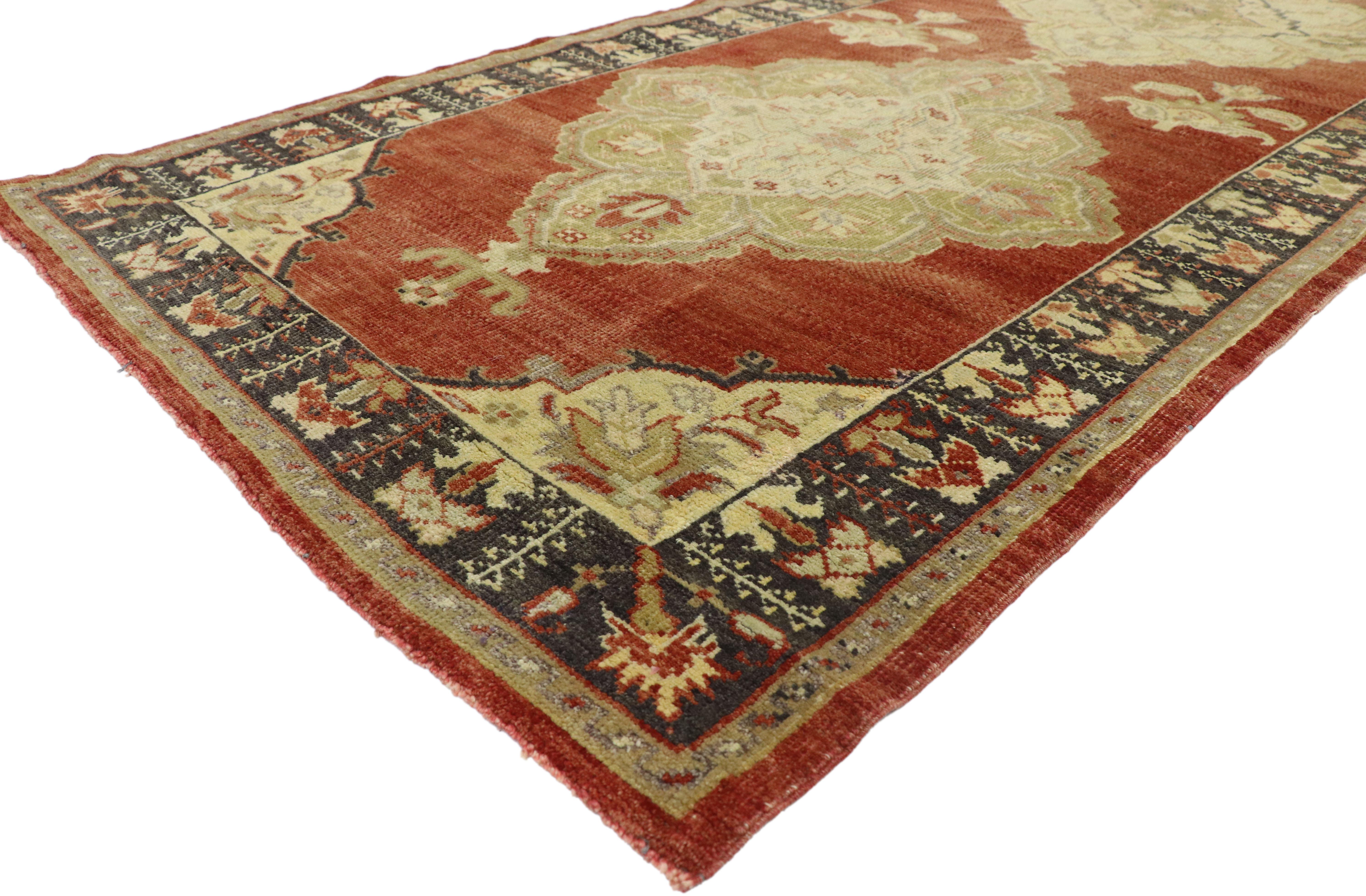 Hand-Knotted Vintage Turkish Oushak Runner with Traditional Rustic Style, Hallway Runner For Sale