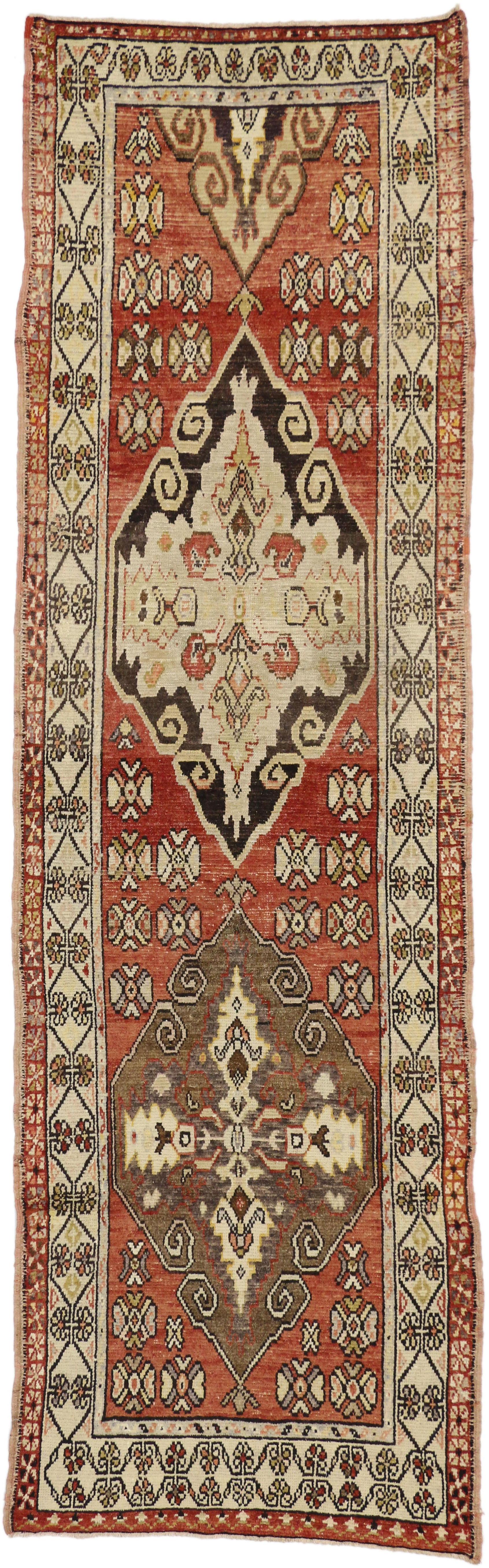 Wool Vintage Turkish Oushak Runner with Traditional Style, Hallway Runner For Sale