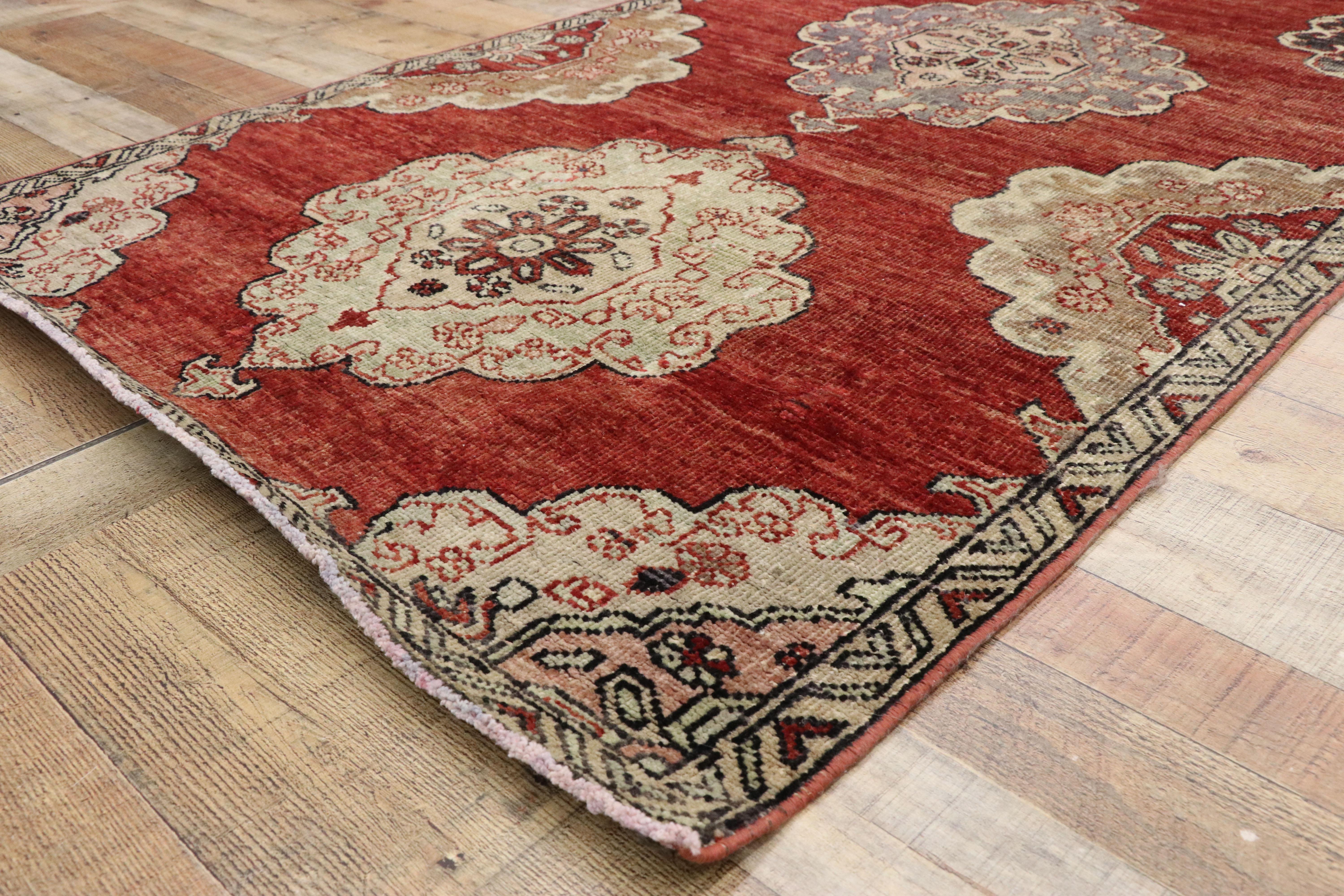 Wool Vintage Turkish Oushak Runner with English Tudor Jacobean Style For Sale
