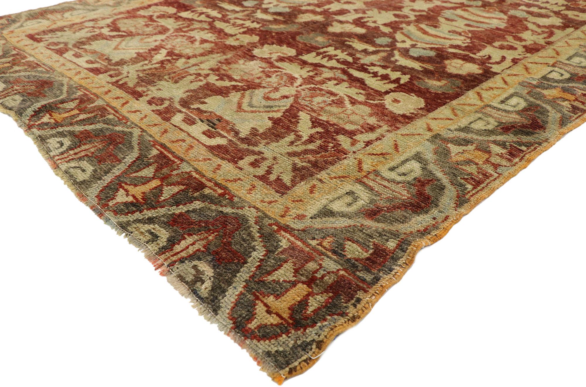 Vintage Turkish Oushak Gallery Rug with Traditional Style, Wide Hallway Runner In Good Condition For Sale In Dallas, TX