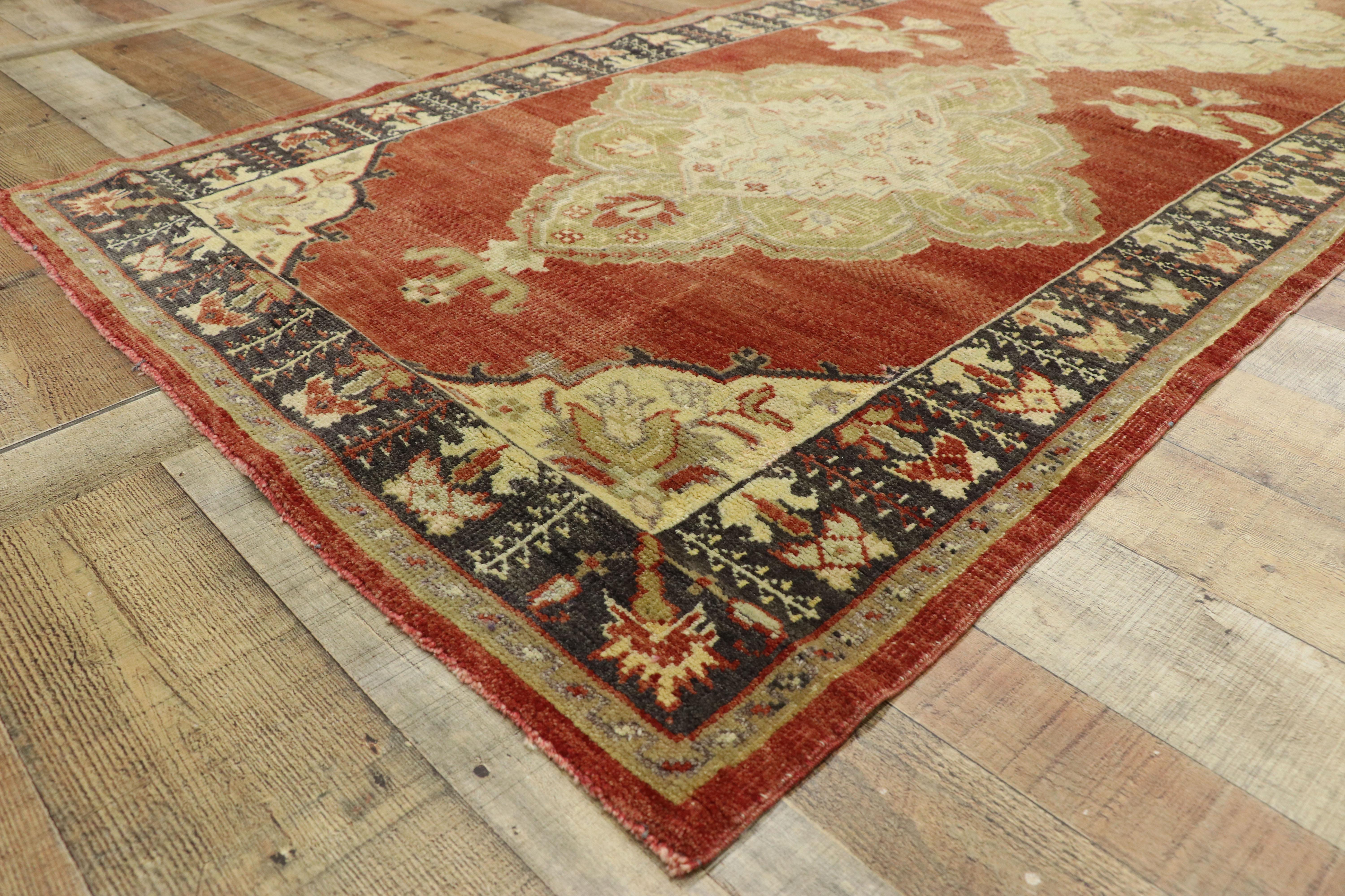 Vintage Turkish Oushak Runner with Traditional Rustic Style, Hallway Runner For Sale 1