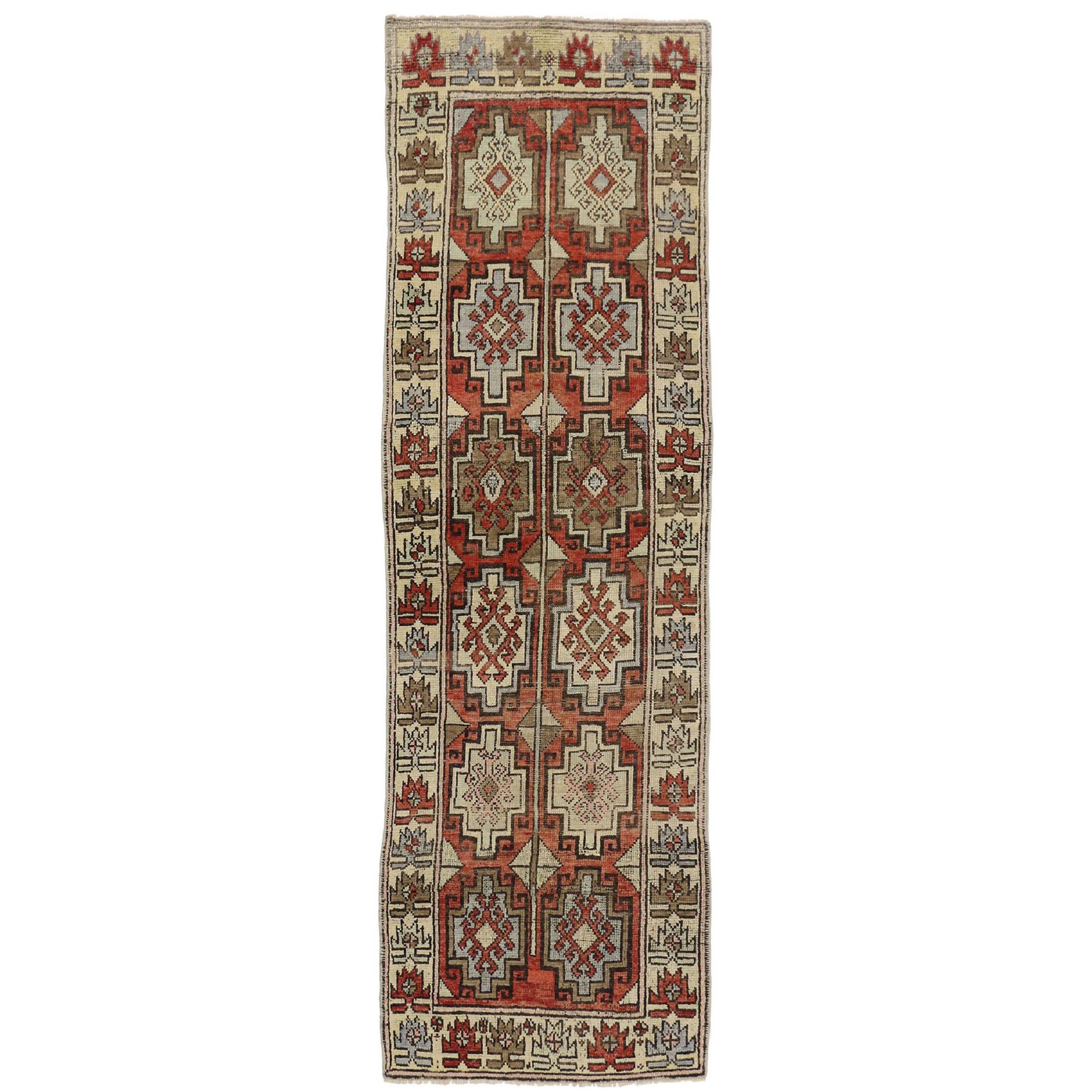 Vintage Turkish Oushak Runner with Traditional Style, Hallway Runner