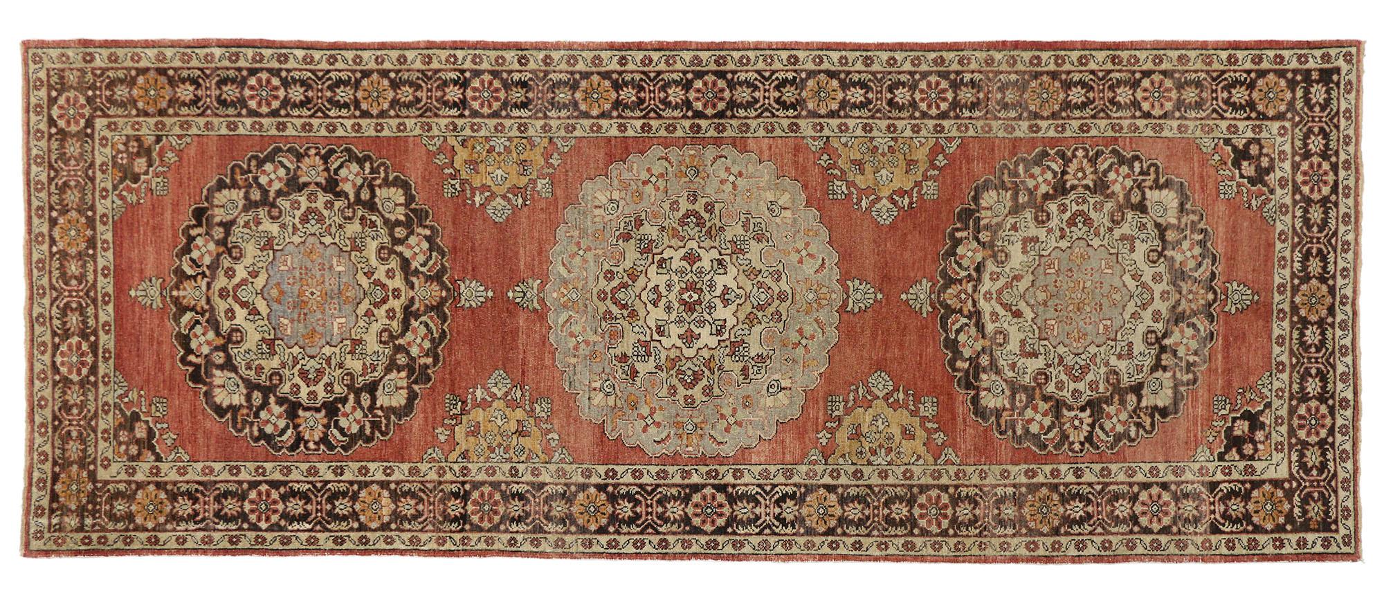 Türkischer Oushak-Galerieteppich im traditionellen Stil, Flur-Läufer, Vintage (Handgeknüpft) im Angebot