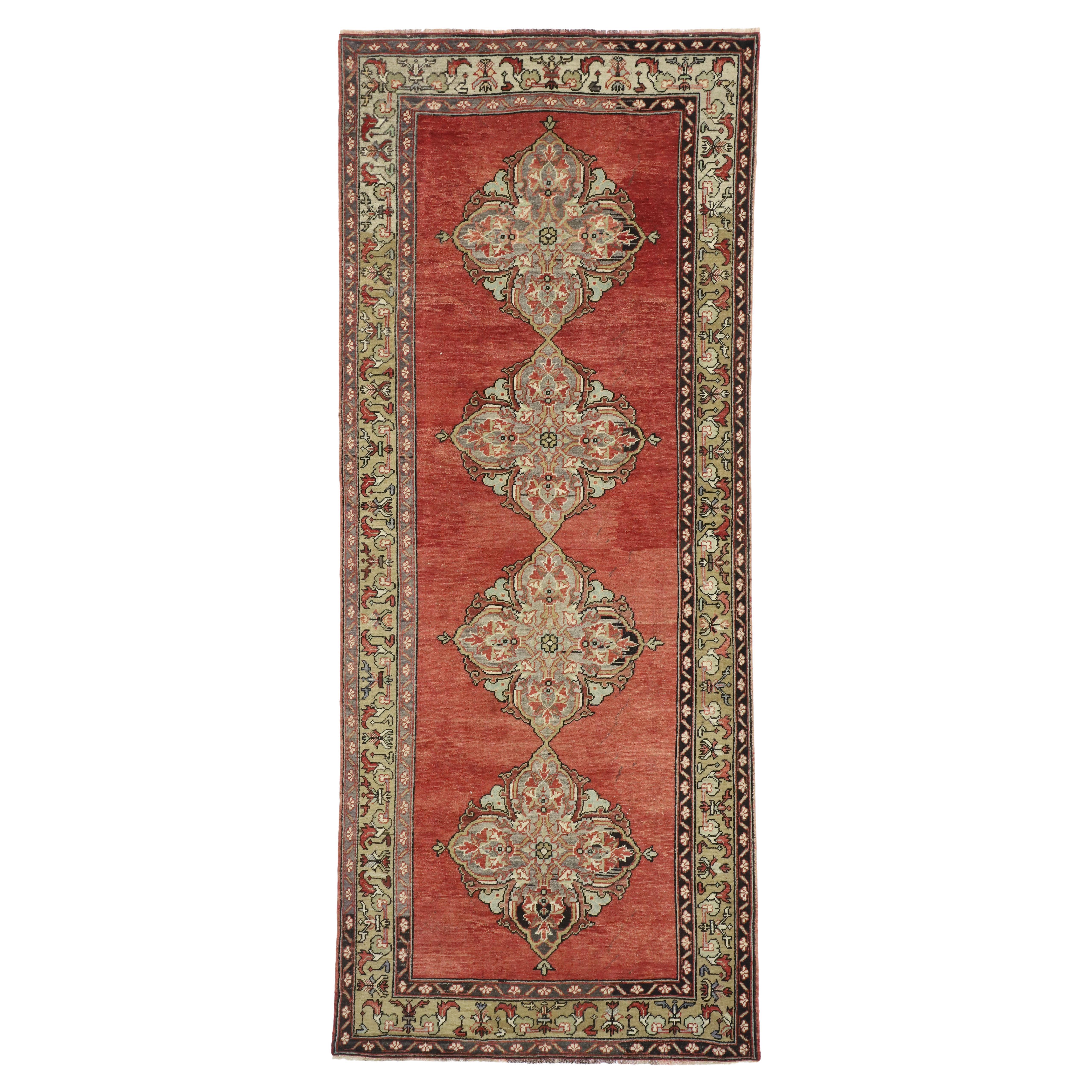 Vintage Turkish Oushak Runner with Traditional Style, Wide Hallway Runner