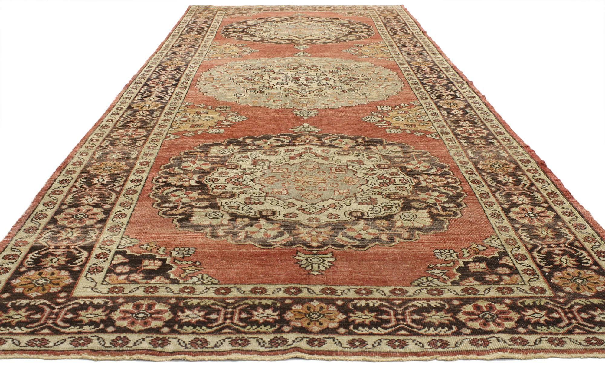 Modern Vintage Turkish Oushak Gallery Rug with Traditional Style, Hallway Runner For Sale