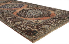 Vintage Turkish Oushak Gallery Rug with Jacobean Style, Wide Hallway Runner