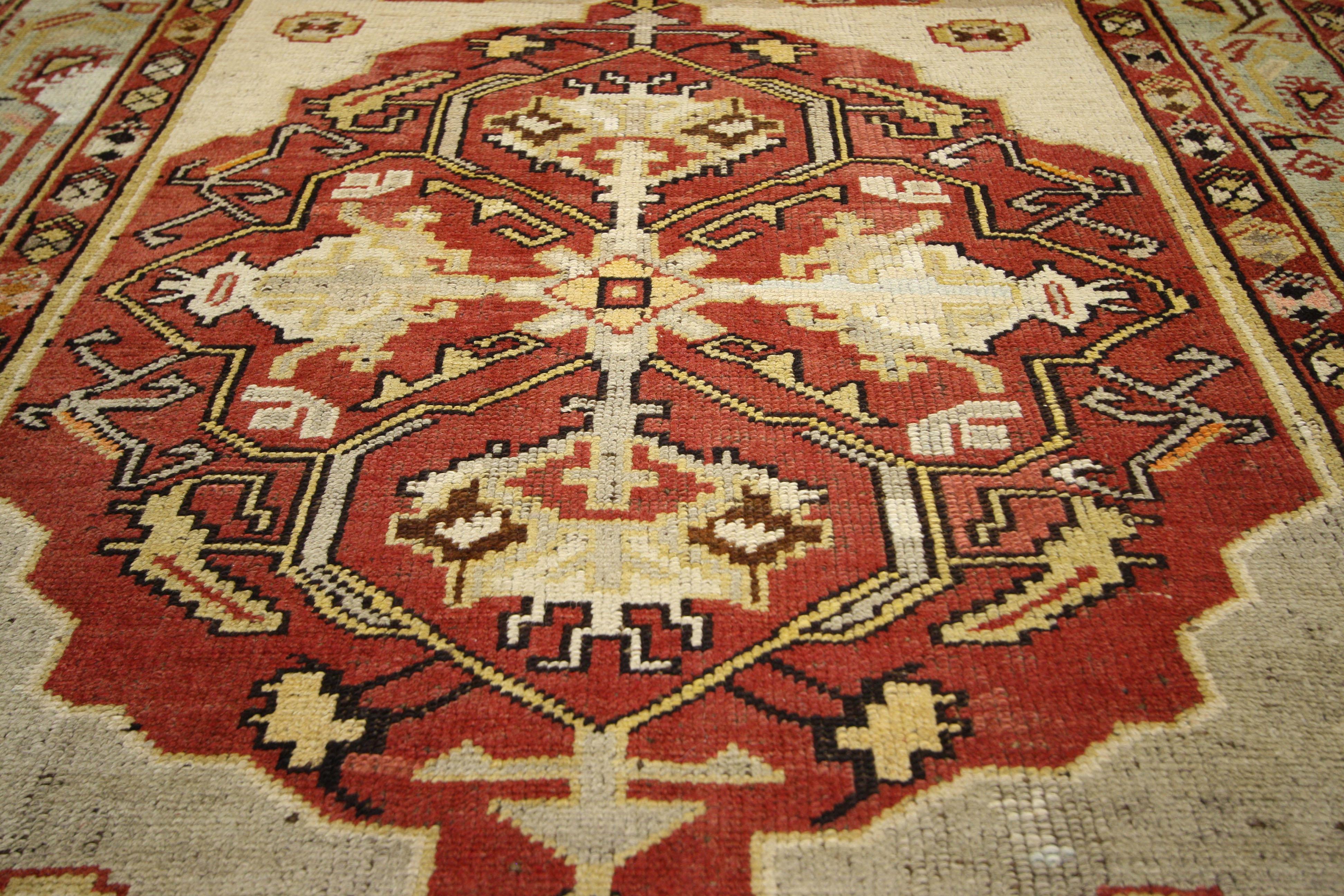 Vintage Turkish Oushak Runner with Tribal Design Rustic Style, Hallway Runner In Good Condition For Sale In Dallas, TX