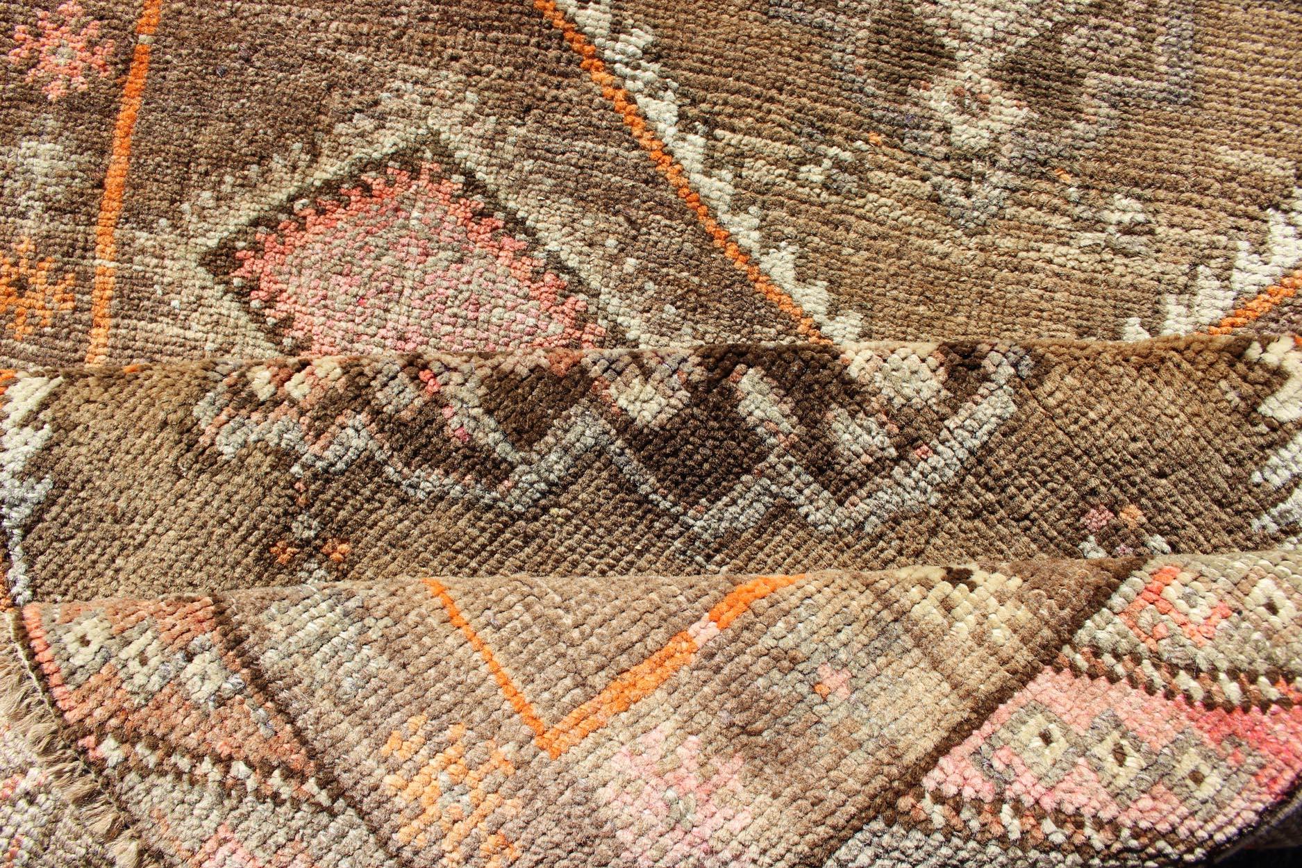 Vintage Turkish Oushak Runner with Tribal Medallions in Earthy Tones For Sale 4