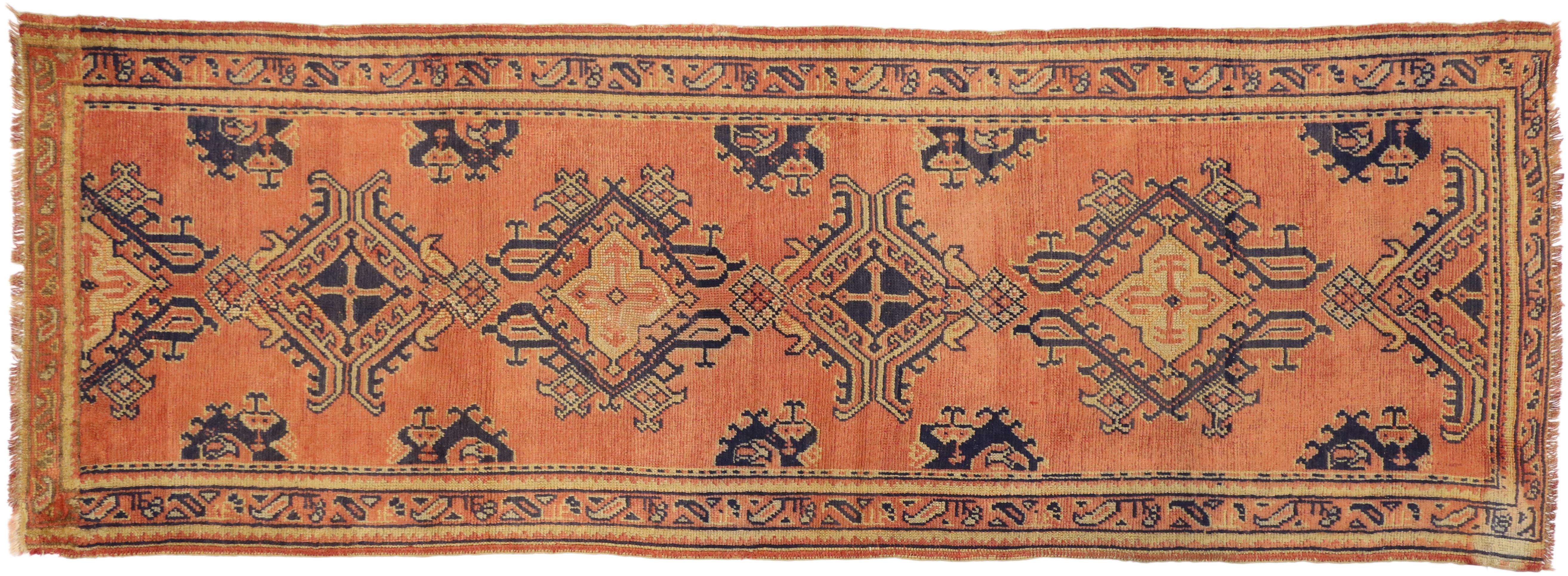 Wool Vintage Turkish Oushak Runner with Eclectic Northwestern Style, Hallway Runner For Sale