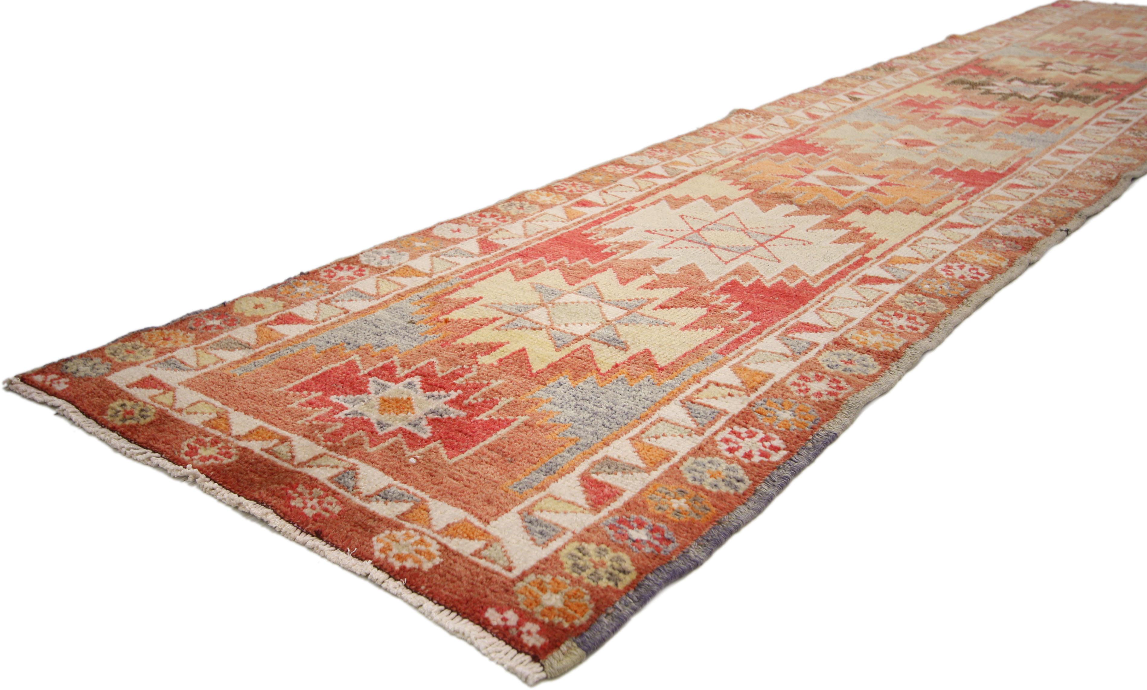 Vintage Turkish Oushak Runner with Tribal Style, Long Hallway Runner In Good Condition In Dallas, TX