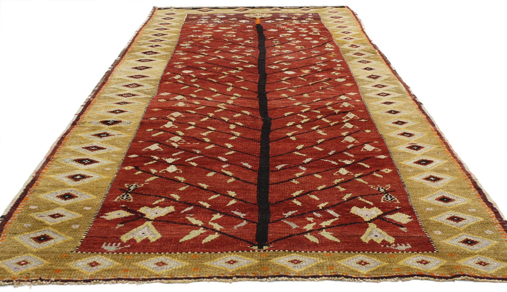 Hand-Knotted Vintage Turkish Oushak Runner with Tribal Style, Wide Hallway Runner For Sale
