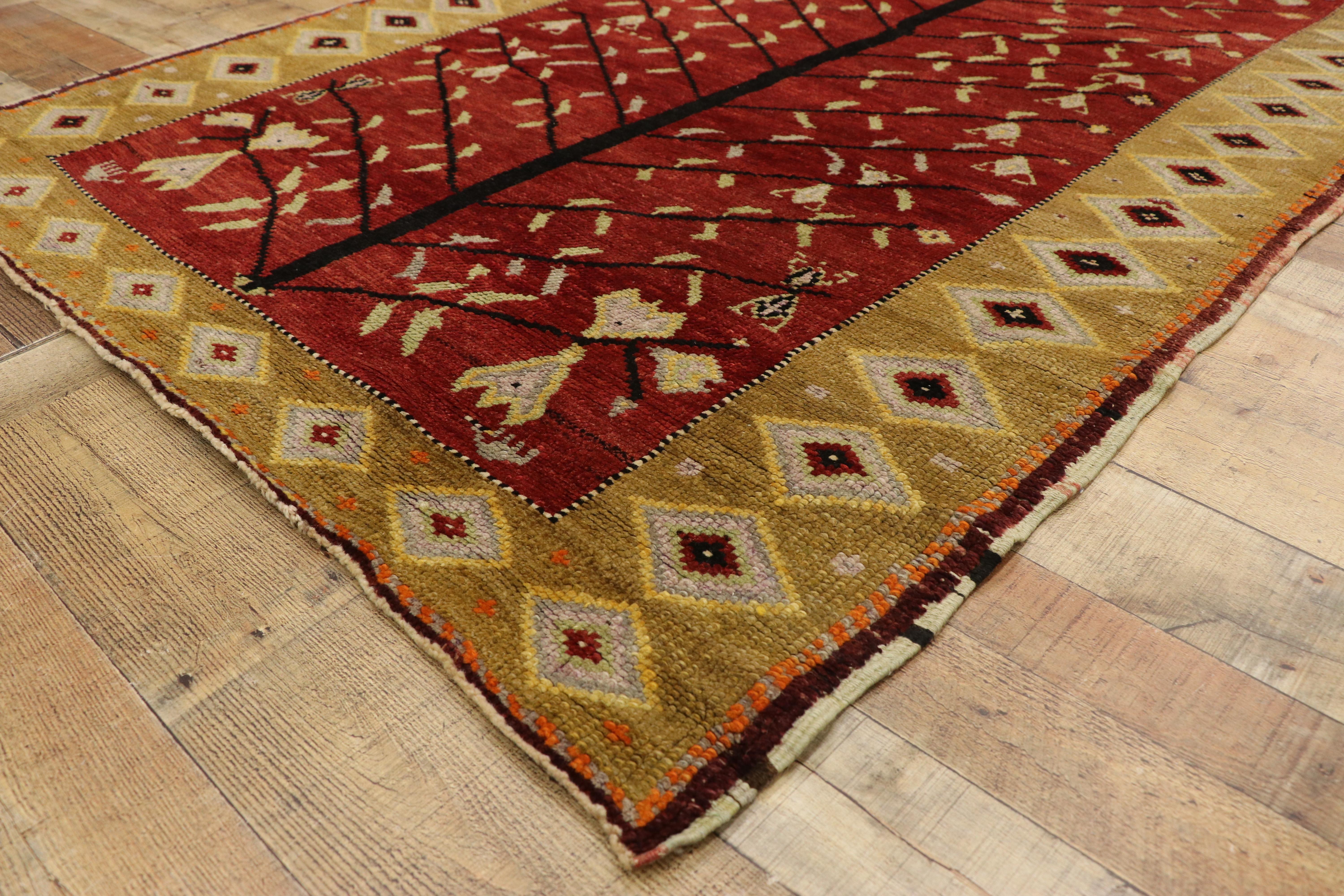 Wool Vintage Turkish Oushak Runner with Tribal Style, Wide Hallway Runner For Sale