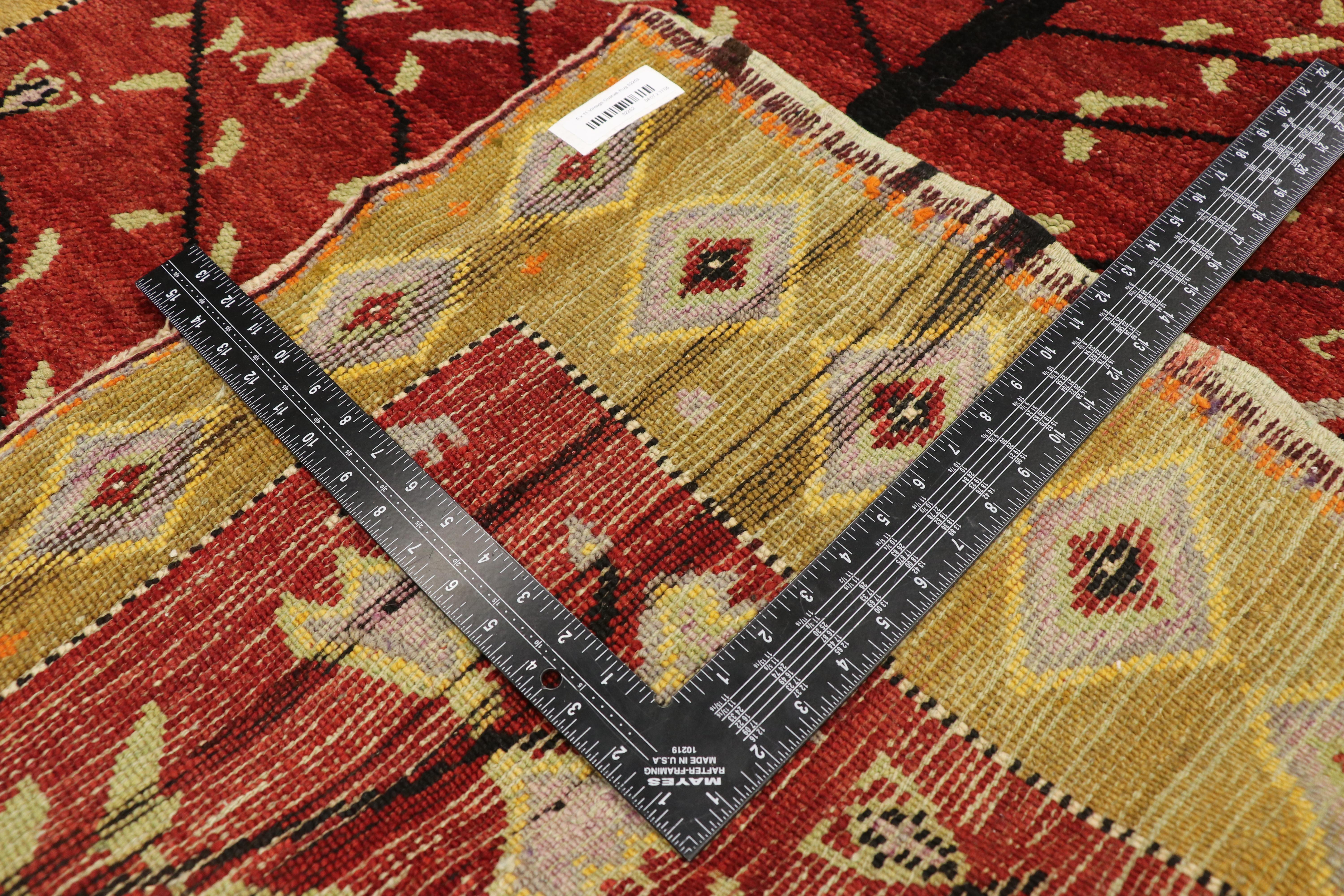 20th Century Vintage Turkish Oushak Runner with Tribal Style, Wide Hallway Runner For Sale