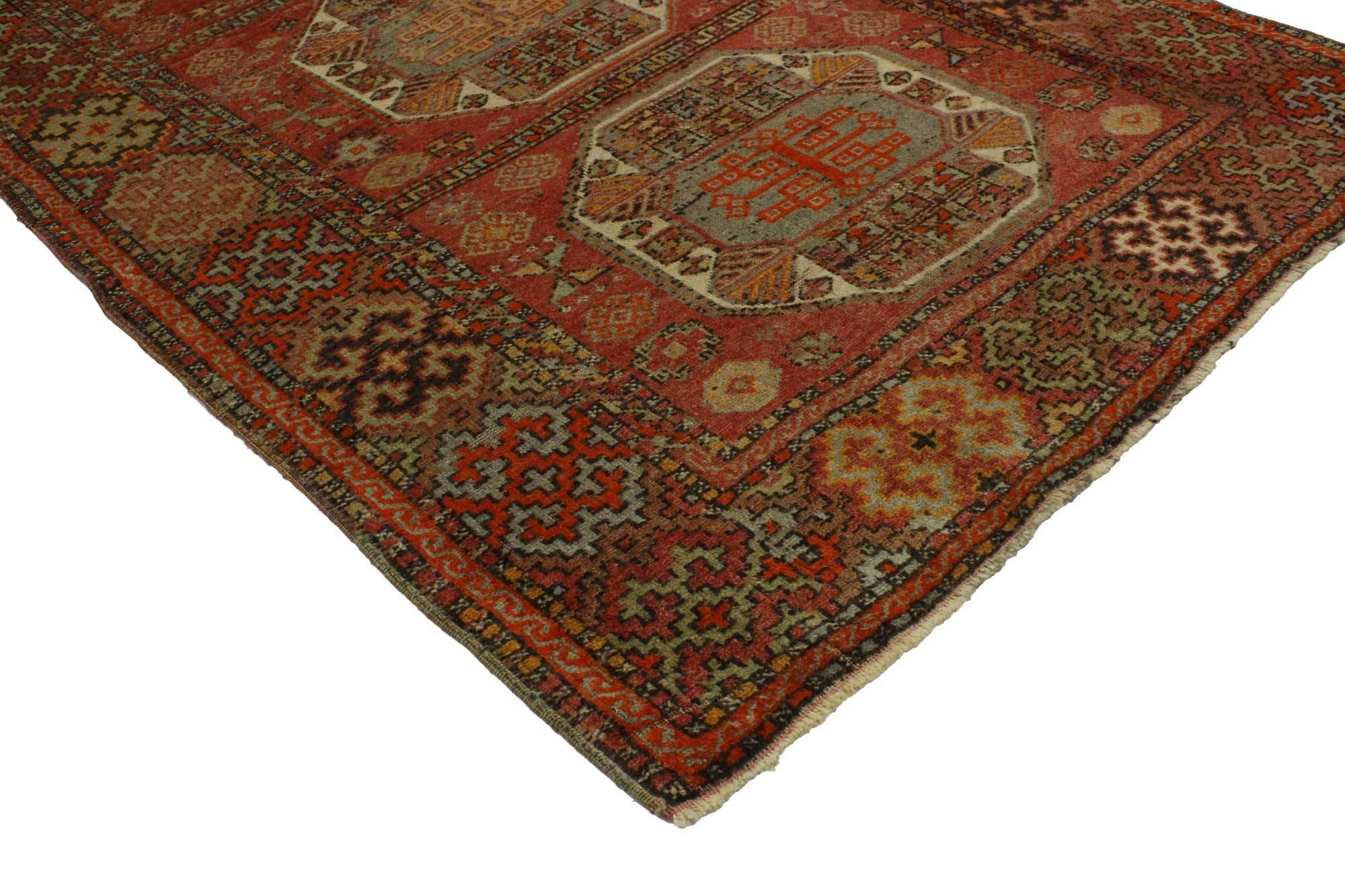 Hand-Knotted Vintage Turkish Oushak Runner with Tribal Style, Hallway Runner