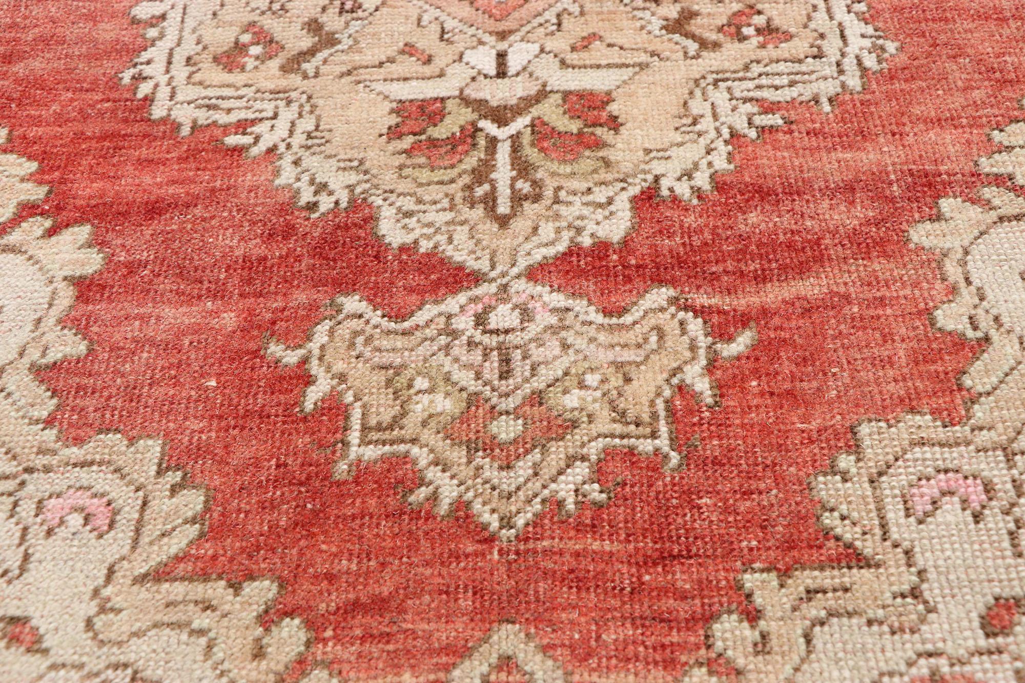 Vintage Turkish Oushak Runner with Tudor Style In Good Condition For Sale In Dallas, TX
