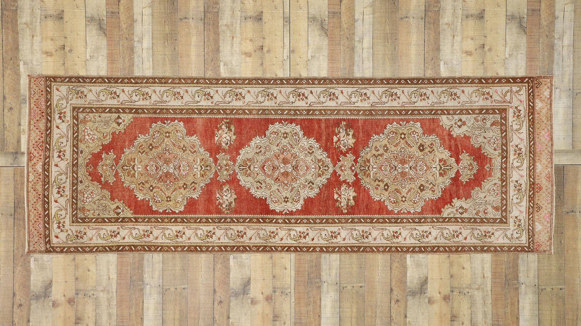 Vintage Turkish Oushak Runner with Tudor Style For Sale 2