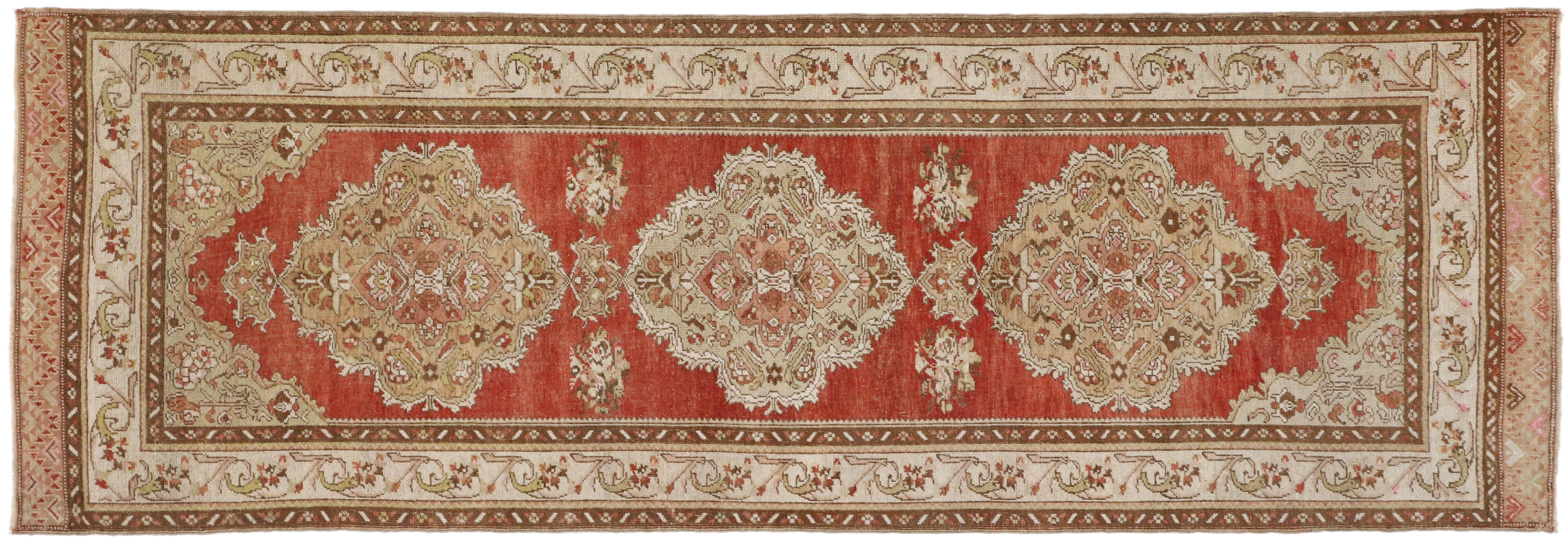 Vintage Turkish Oushak Runner with Tudor Style For Sale 3