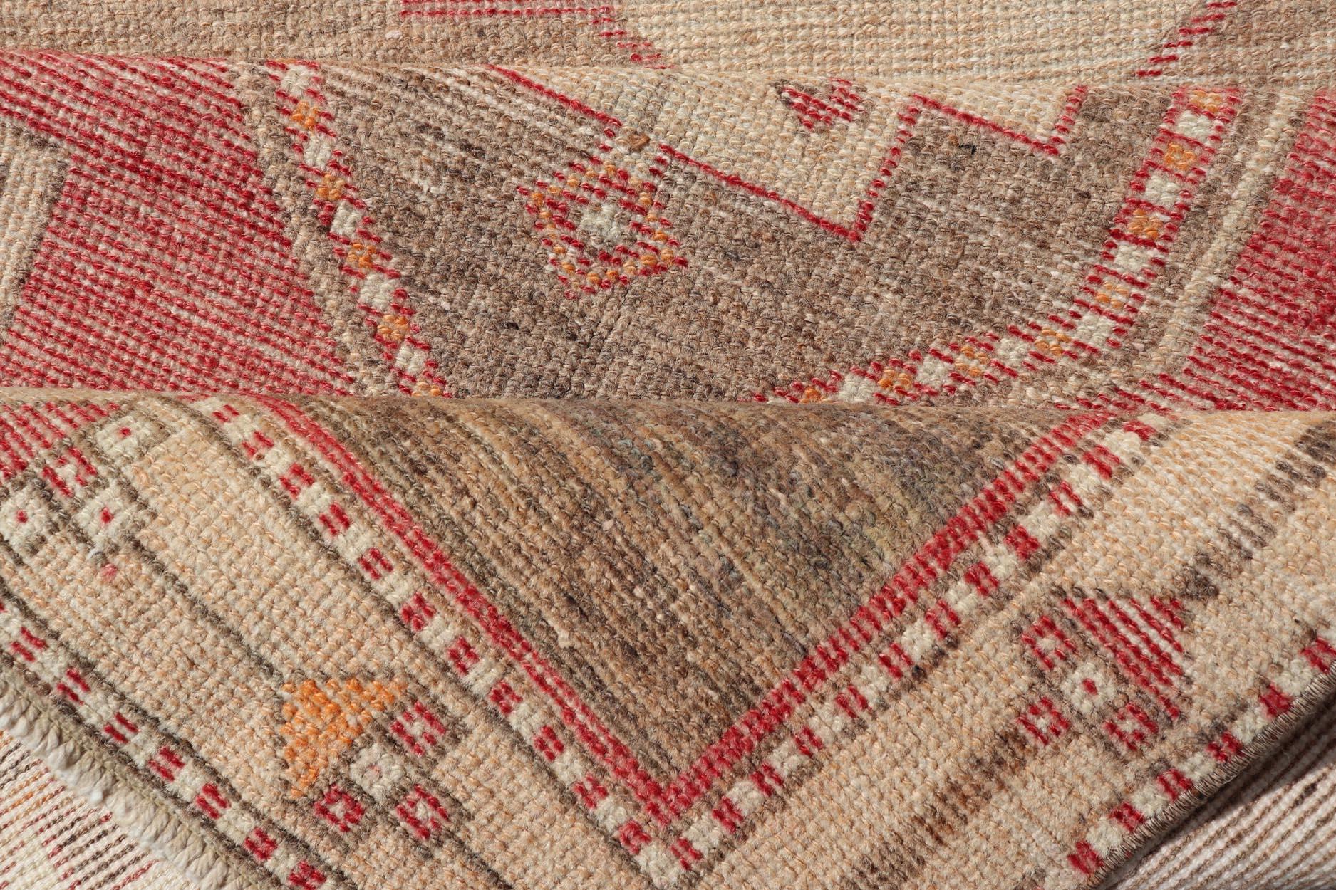 Vintage Turkish Oushak Runner with Vibrant Red and Earthy Tones 3'5