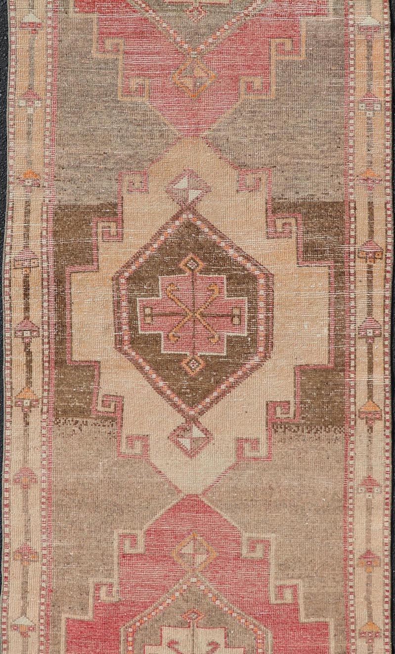Vintage Turkish Oushak Runner with Vibrant Red and Earthy Tones 3'5