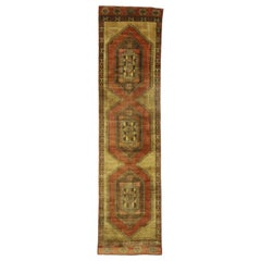 Vintage Turkish Oushak Runner with Warm Artisan and Mid-Century Modern Style