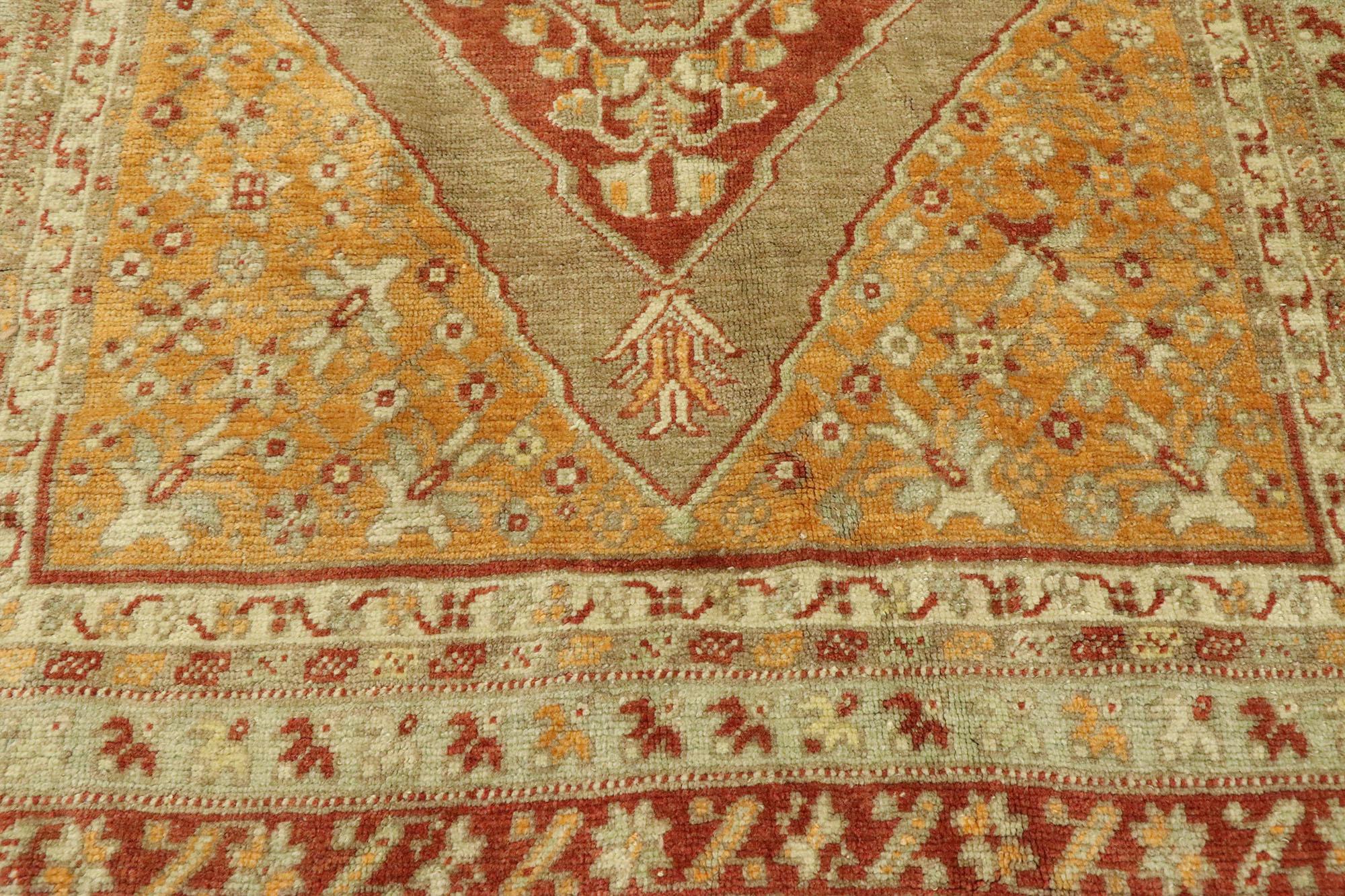 Vintage Turkish Oushak Runner with Warm Arts & Crafts Style In Good Condition For Sale In Dallas, TX