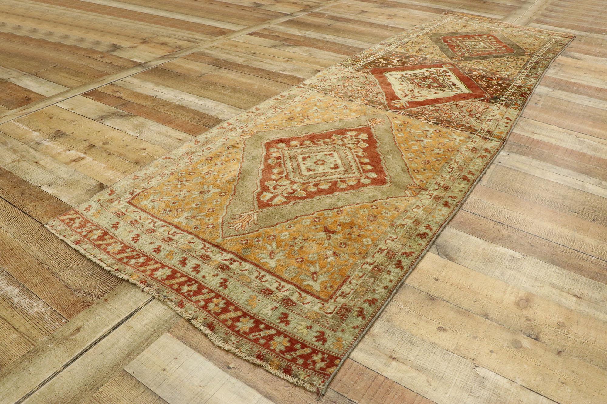 Wool Vintage Turkish Oushak Runner with Warm Arts & Crafts Style For Sale
