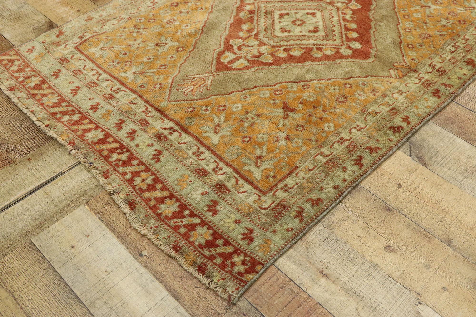 Vintage Turkish Oushak Runner with Warm Arts & Crafts Style For Sale 1