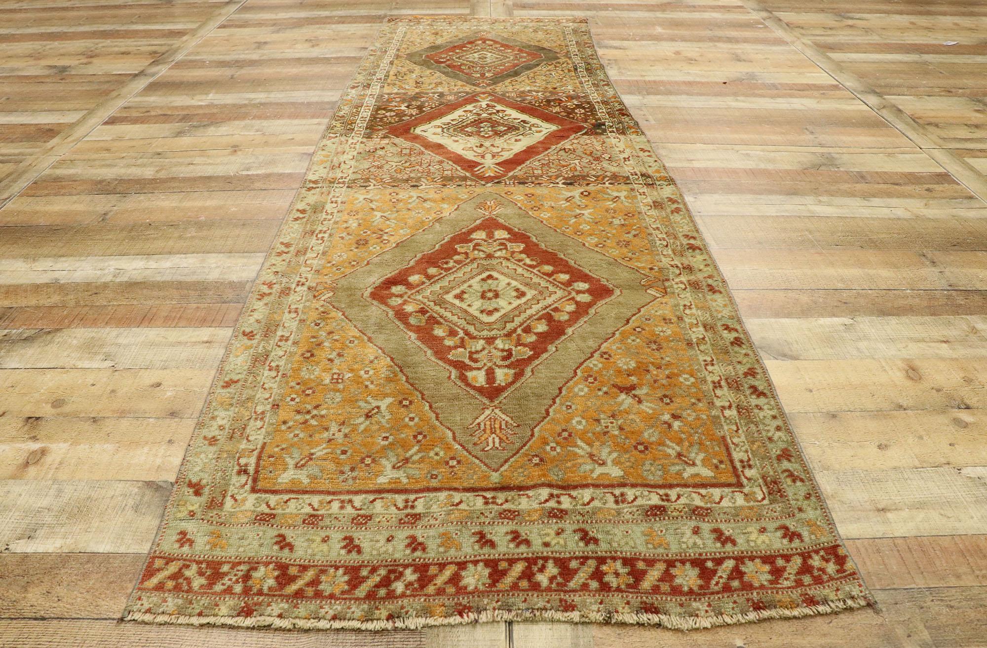Vintage Turkish Oushak Runner with Warm Arts & Crafts Style For Sale 2