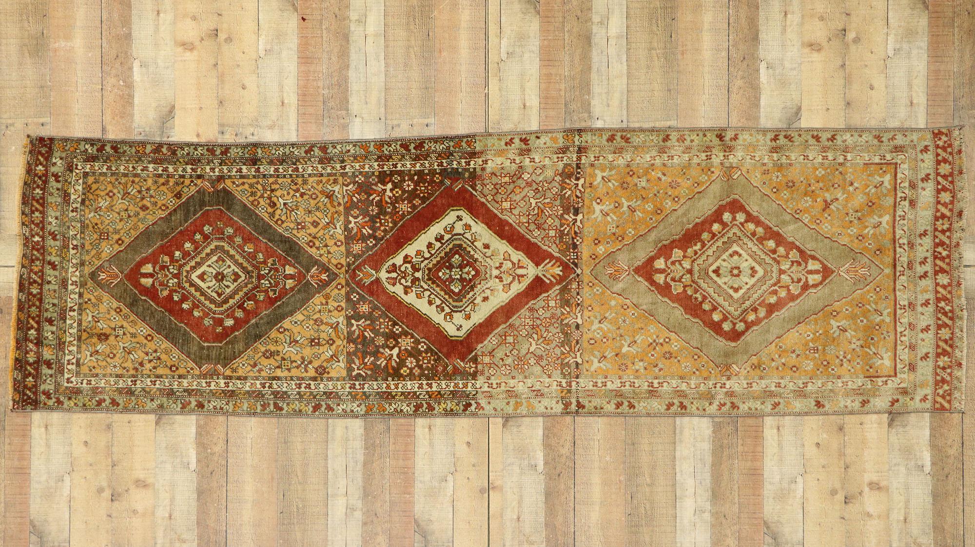 Vintage Turkish Oushak Runner with Warm Arts & Crafts Style For Sale 3