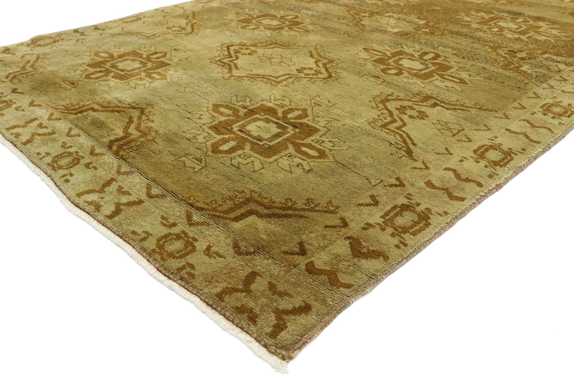 Hand-Knotted Vintage Turkish Oushak Runner with Modern Shaker Style For Sale