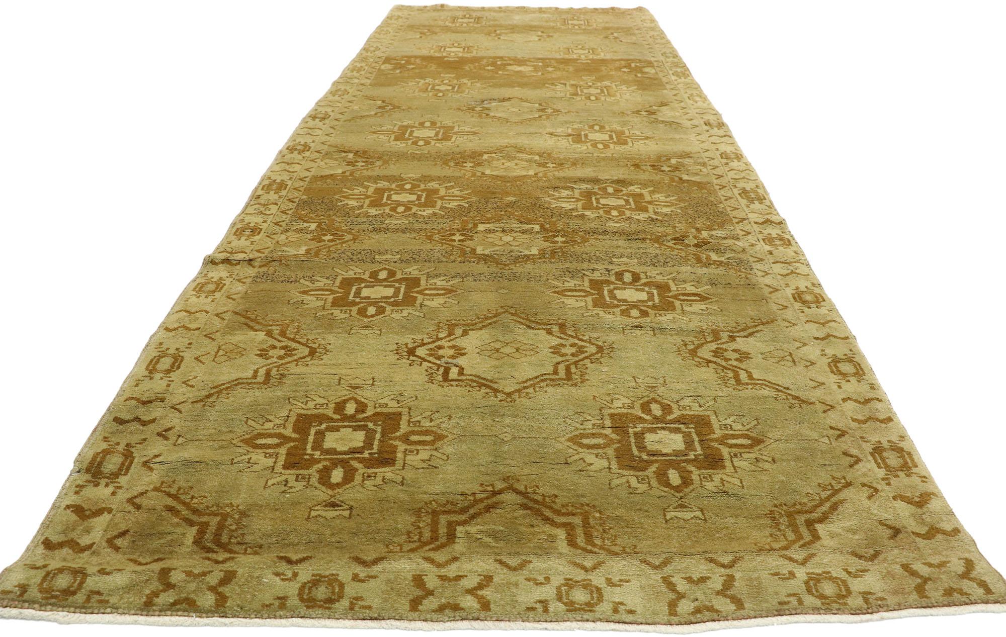 Vintage Turkish Oushak Runner with Modern Shaker Style In Good Condition For Sale In Dallas, TX