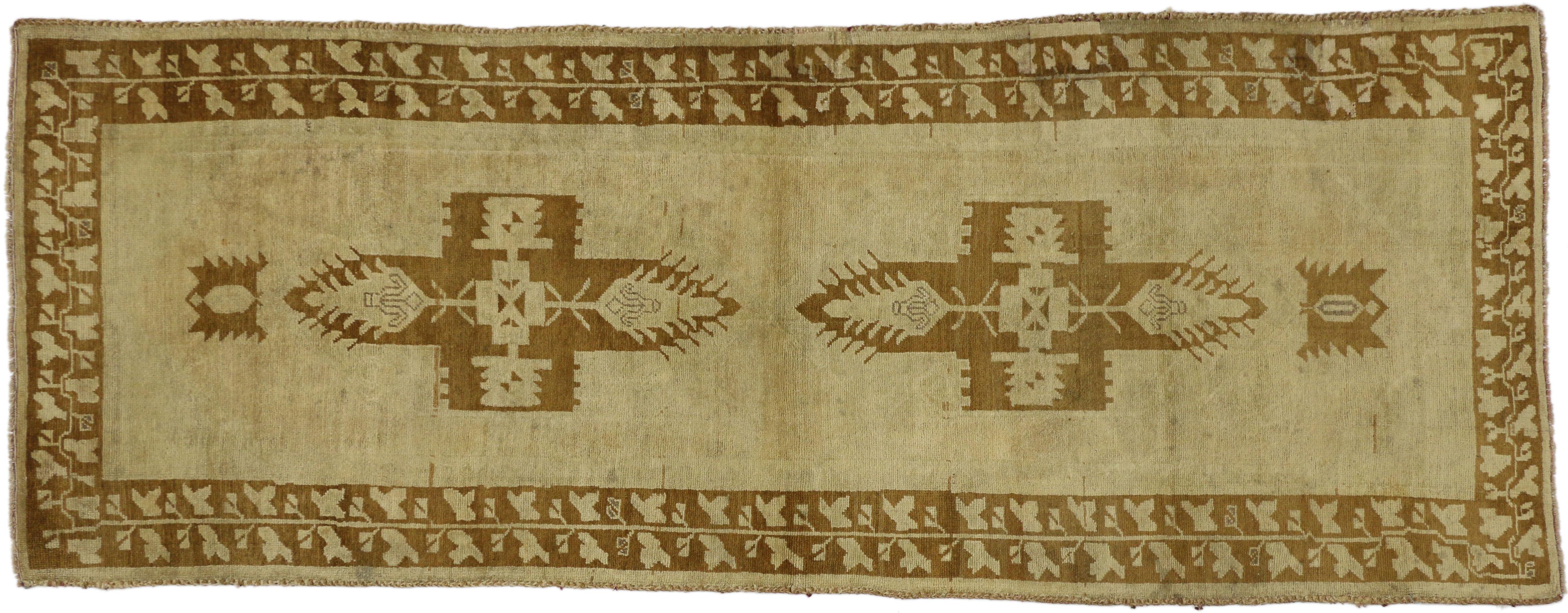 Vintage Turkish Oushak Runner with Warm, Neutral Colors, Hallway Runner For Sale 7