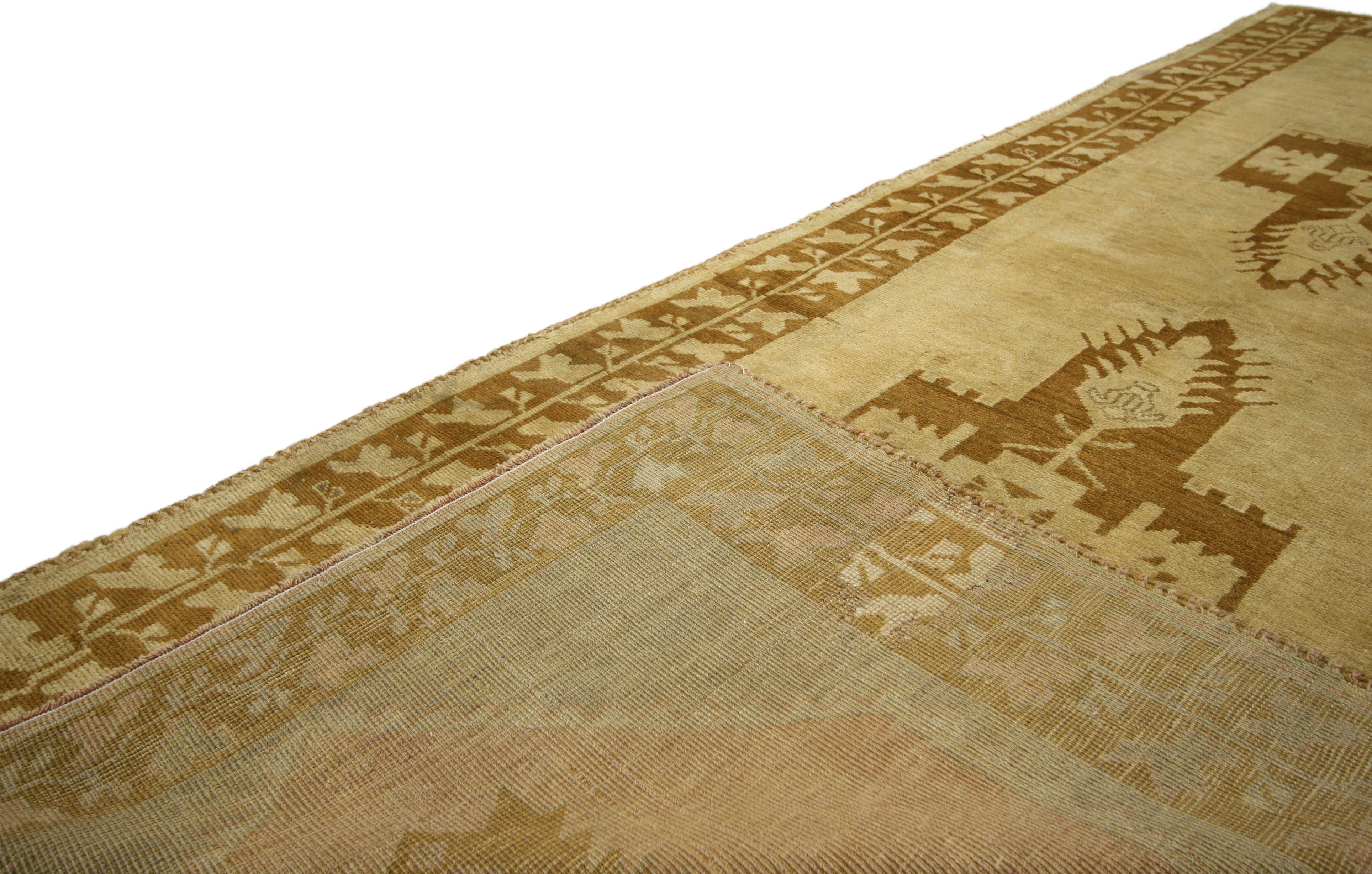 20th Century Vintage Turkish Oushak Runner with Warm, Neutral Colors, Hallway Runner For Sale