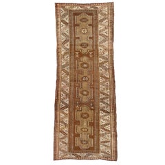 Tapis de couloir turc vintage Oushak à couleurs chaudes et neutres, pour couloir de couloir