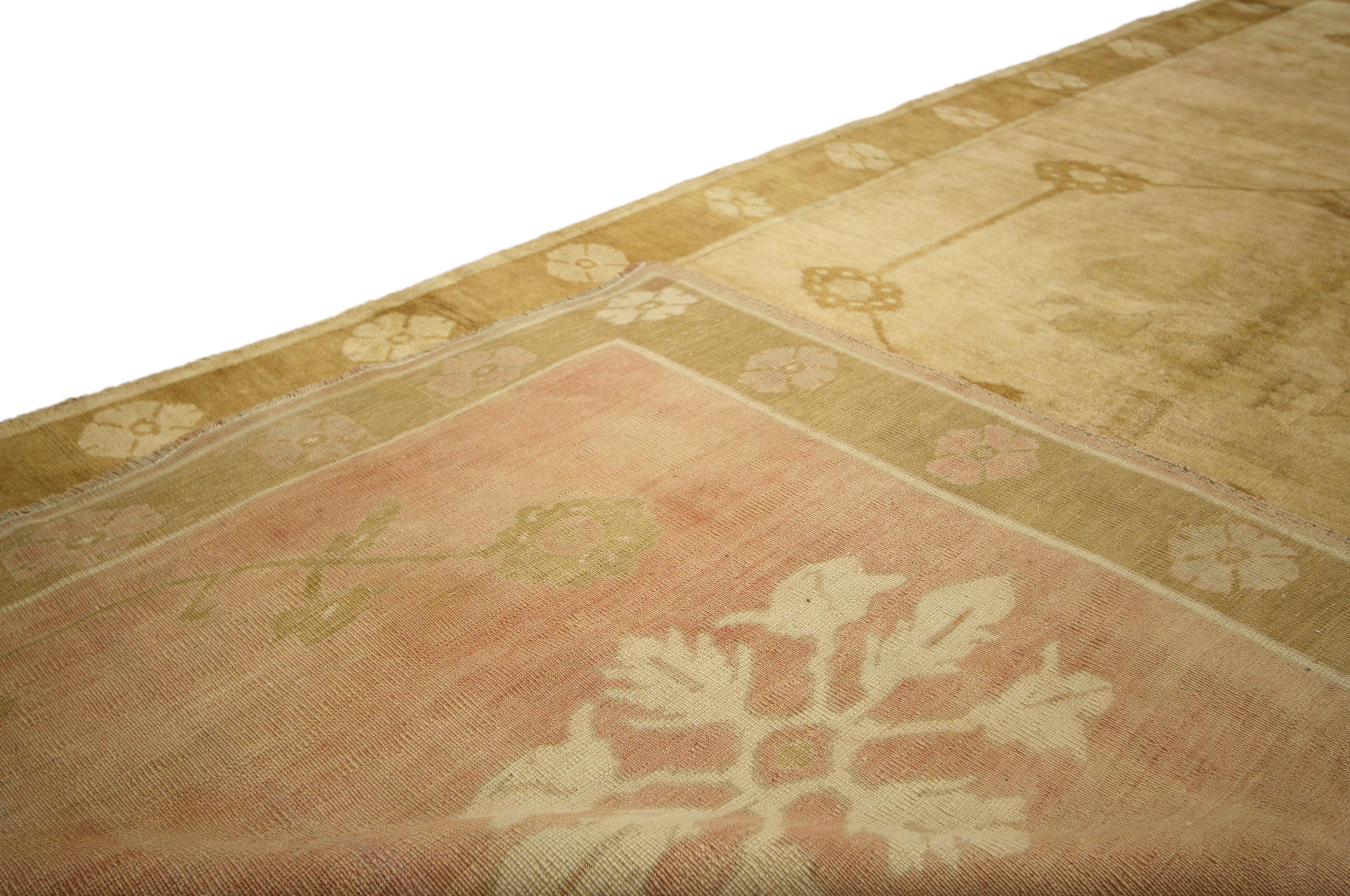 20th Century Vintage Turkish Oushak Runner with Warm, Neutral Colors, Wide Hallway Runner