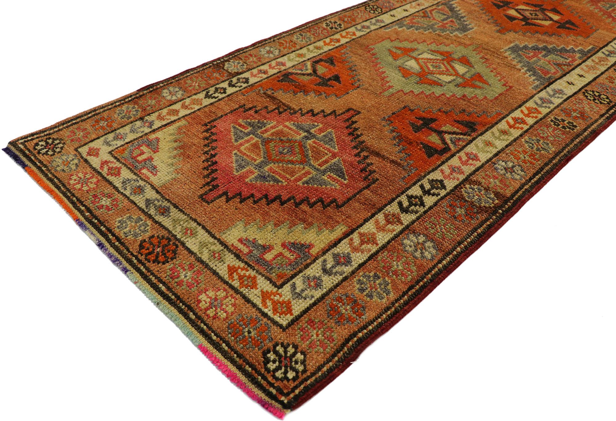 Hand-Knotted Vintage Turkish Oushak Runner with Warm Santa Fe Desert Tribal Style For Sale