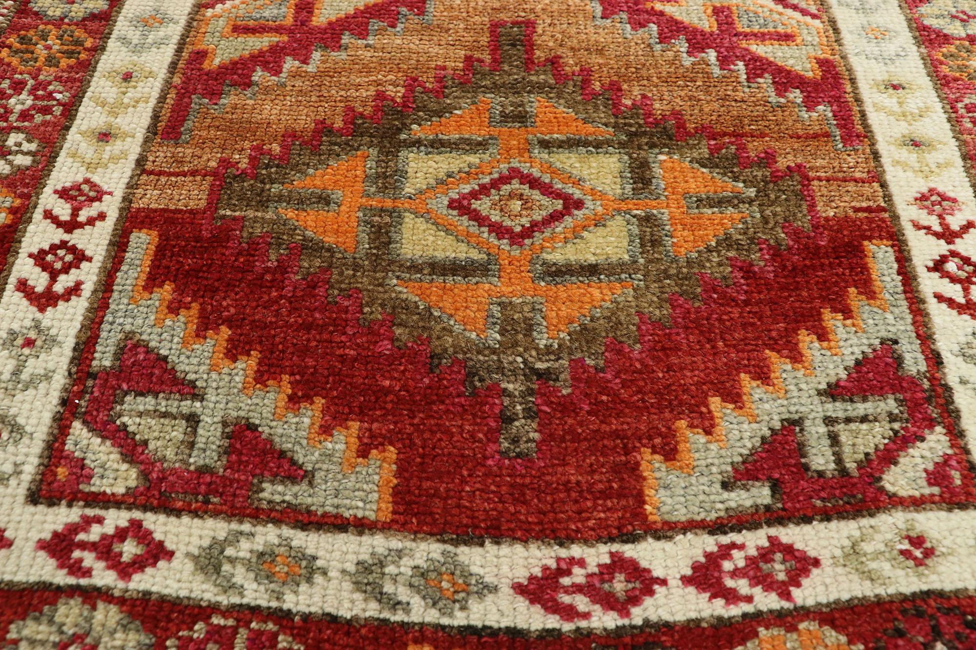 Vintage Turkish Oushak Runner with Warm Santa Fe Desert Tribal Style In Good Condition For Sale In Dallas, TX
