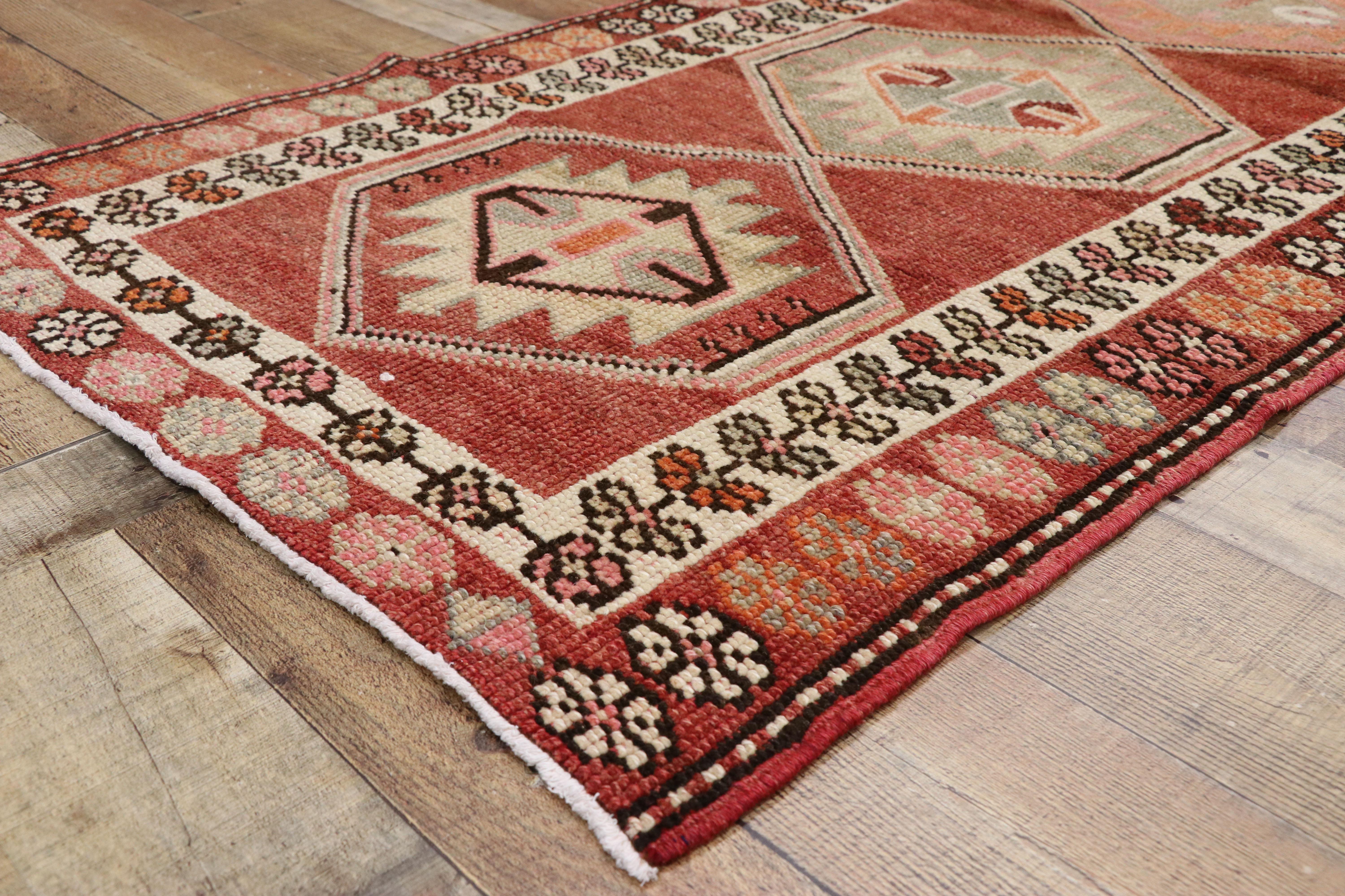 20th Century Vintage Turkish Oushak Runner with Warm Santa Fe Desert Tribal Style For Sale