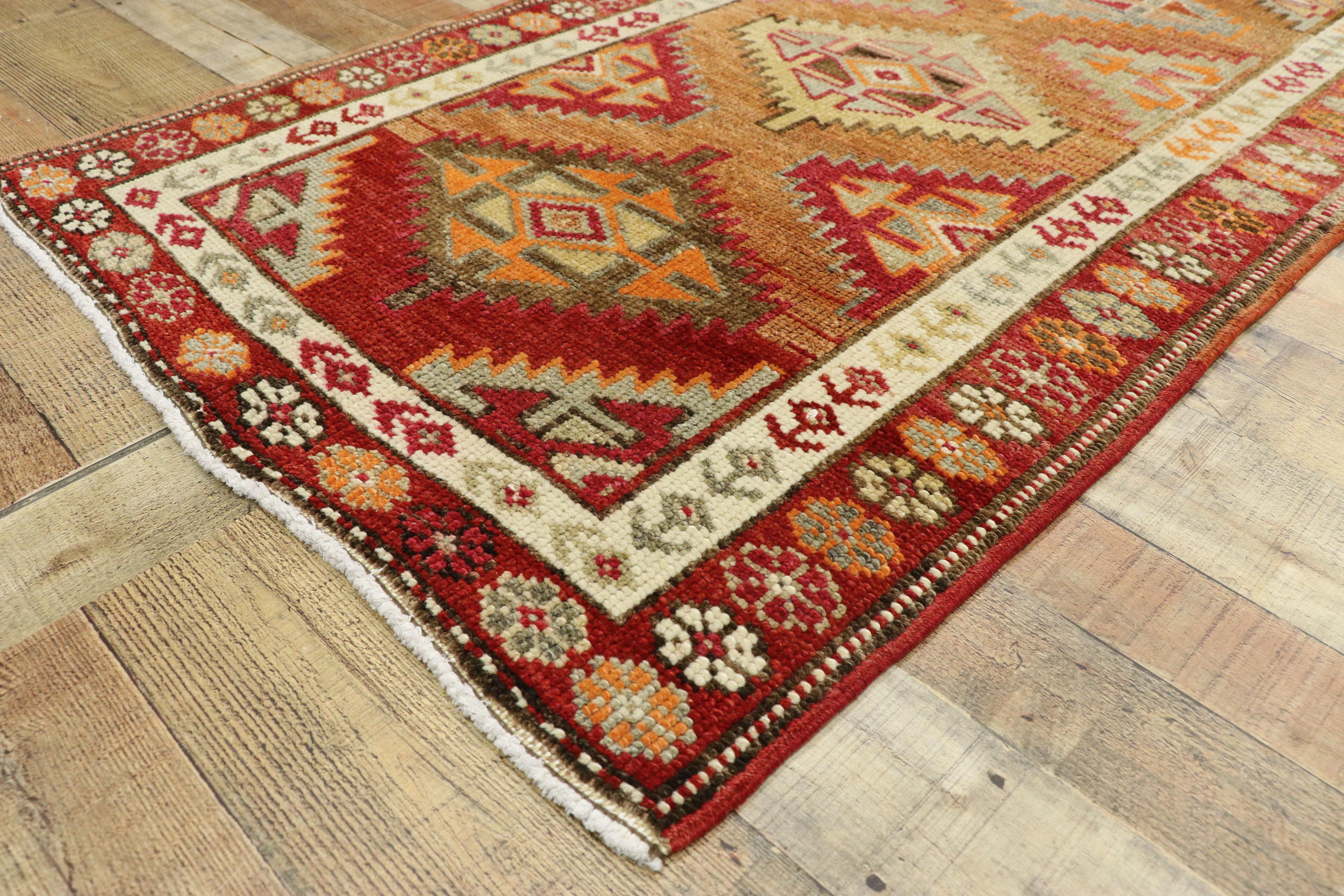 Wool Vintage Turkish Oushak Runner with Warm Santa Fe Desert Tribal Style For Sale