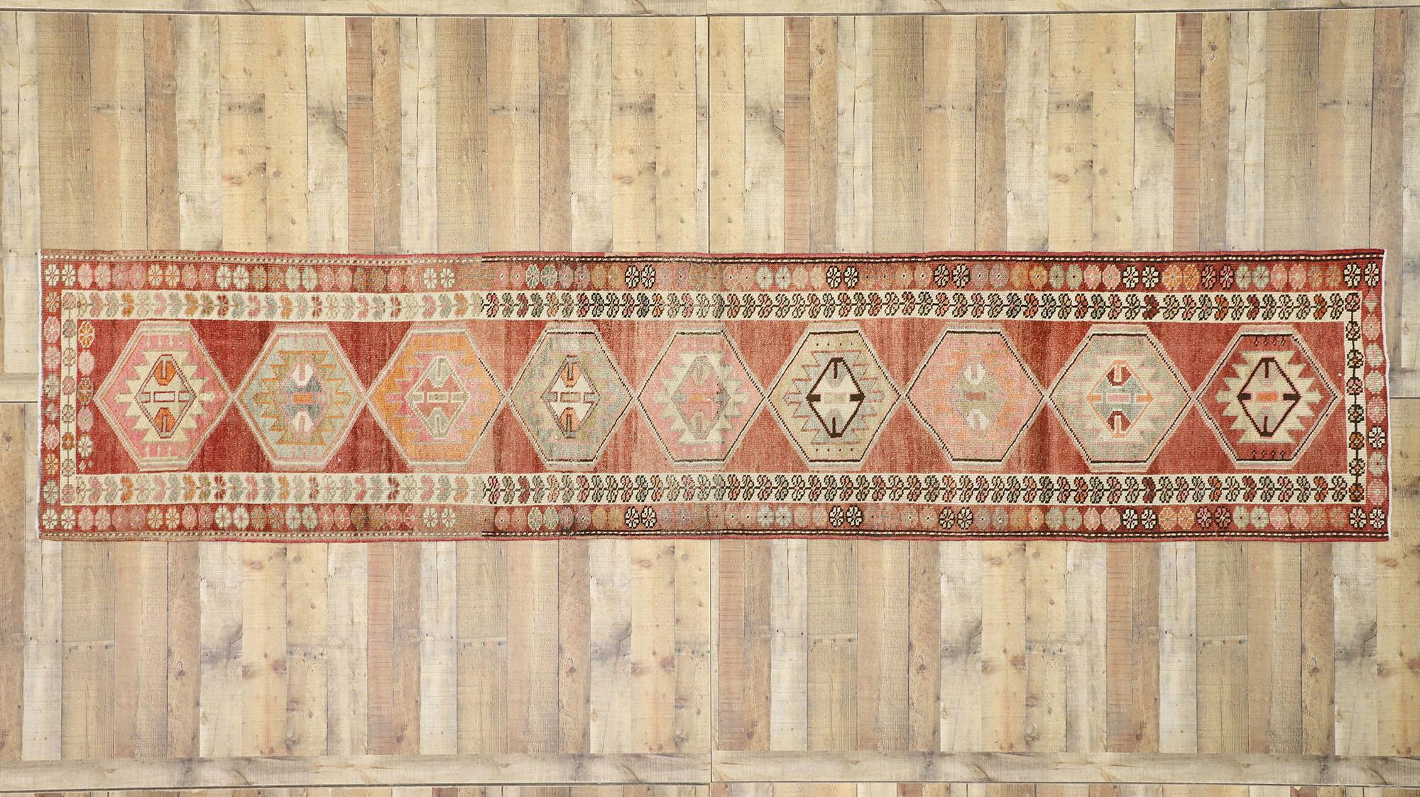 Vintage Turkish Oushak Runner with Warm Santa Fe Desert Tribal Style For Sale 1