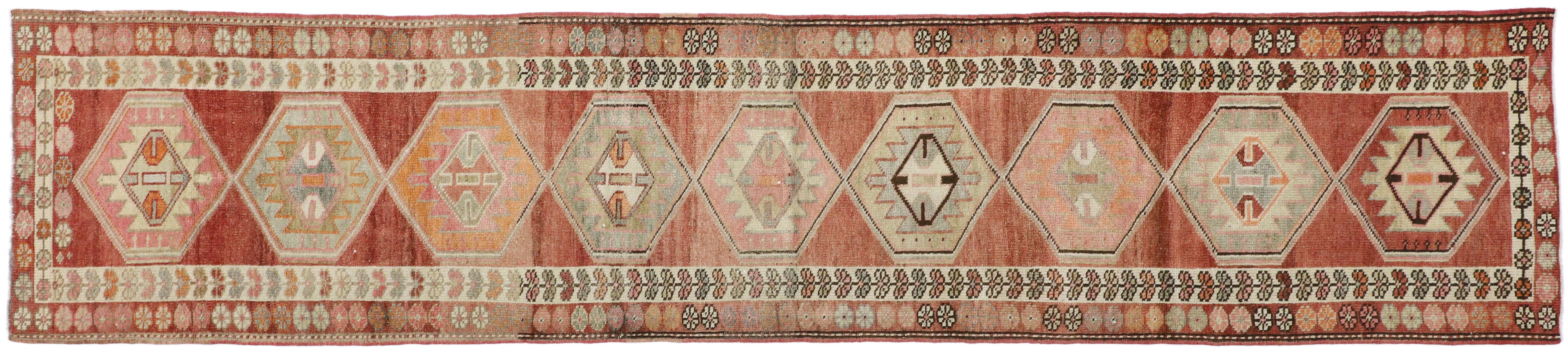 Vintage Turkish Oushak Runner with Warm Santa Fe Desert Tribal Style For Sale 2