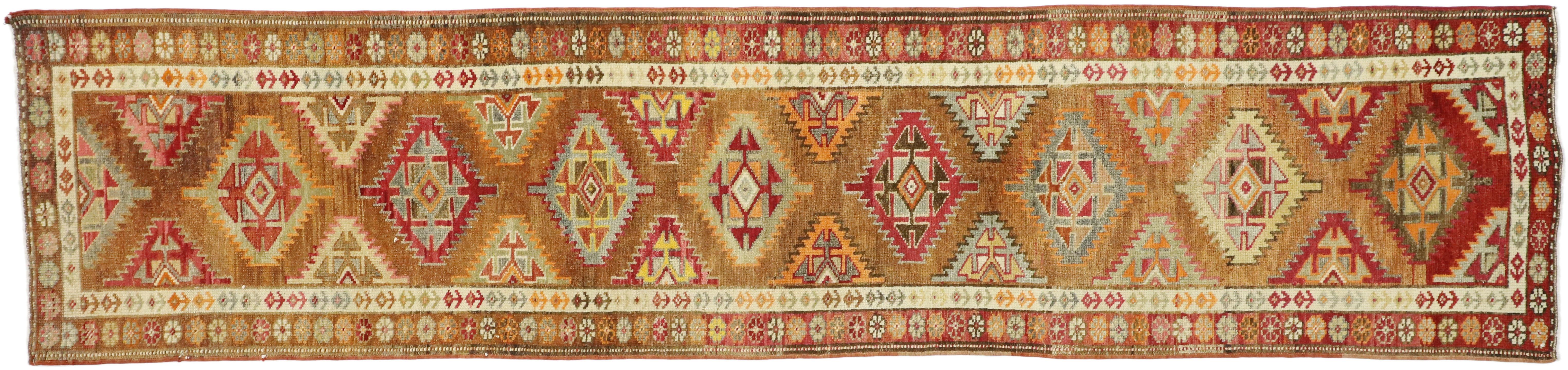 Vintage Turkish Oushak Runner with Warm Santa Fe Desert Tribal Style For Sale 3