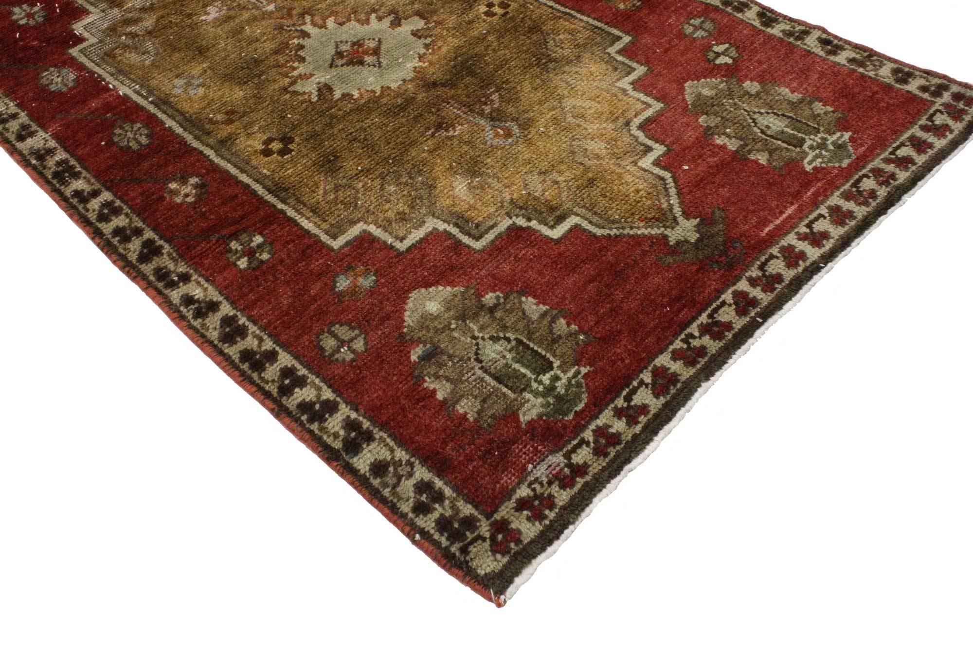 Hand-Knotted Vintage Turkish Oushak Runner, Hallway Runner