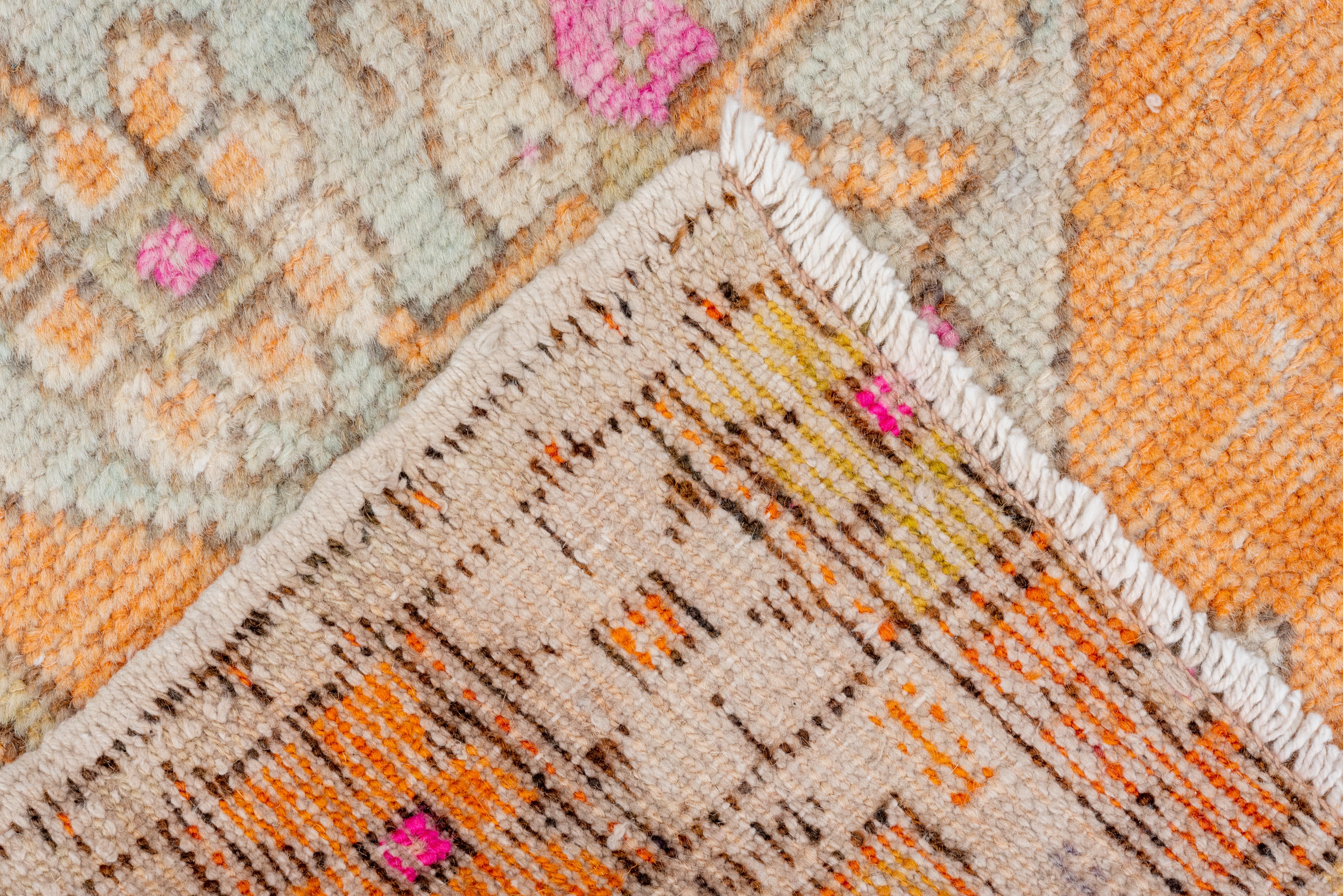 Vintage Turkish Oushak Scatter Rug, Orange Field, Pastel Colors In Good Condition In New York, NY