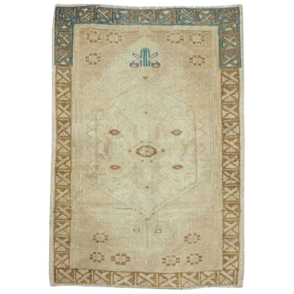 Vintage Turkish Oushak Scatter Throw Rug in Beige and Blue-Green