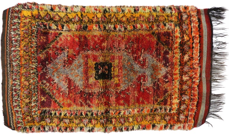 Hand-Knotted Vintage Turkish Oushak Shaggy Rug with Nomadic Tribal Style For Sale