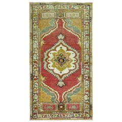 Vintage Turkish Oushak Small Rug in Red and Green