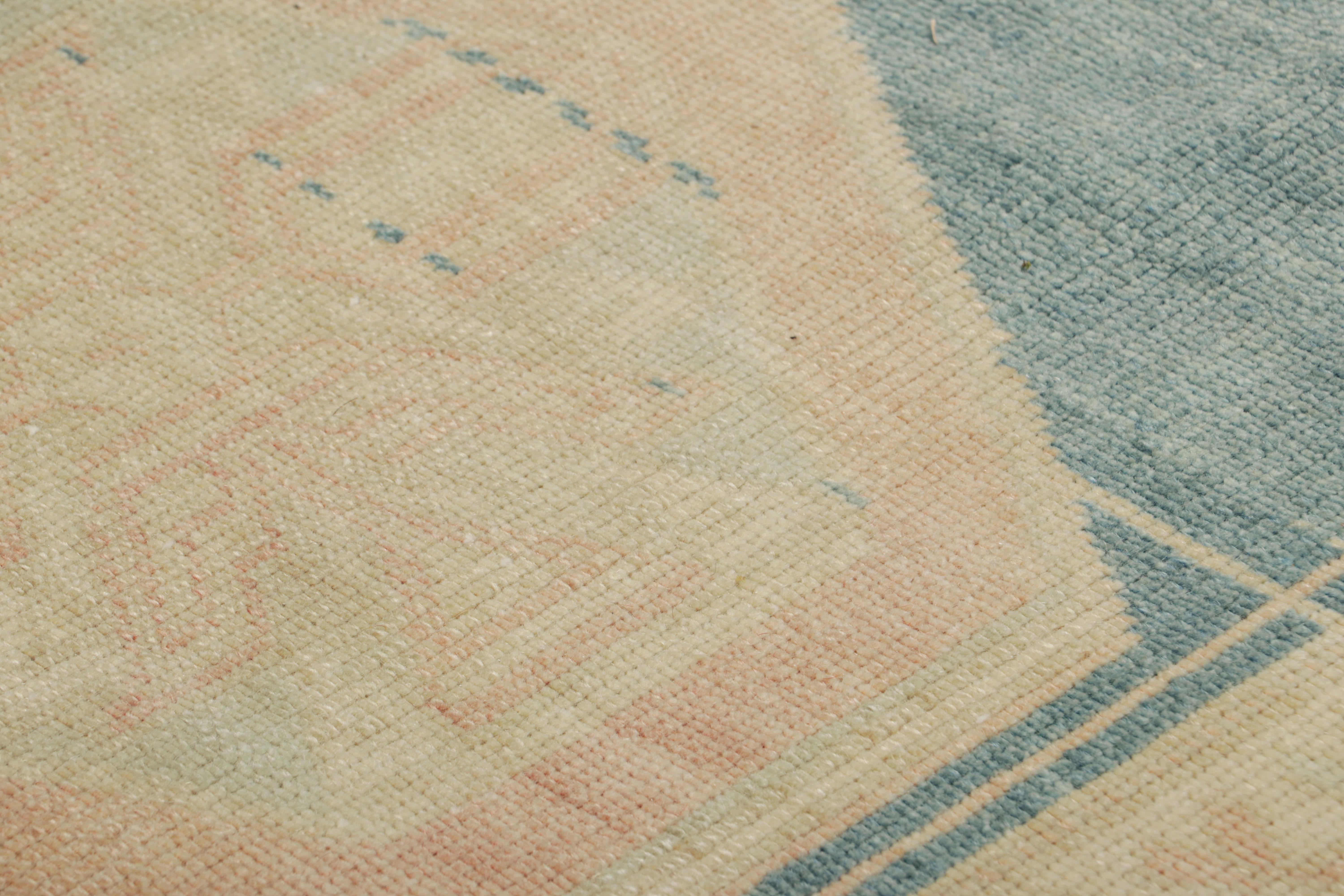Laine Tapis turc de style Oushak bleu et crème avec médaillon  Rug & Kilim en vente